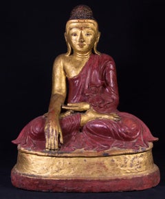 19th century Mandalay style antique Burmese Buddha statue in Bhumisparsha Mudra