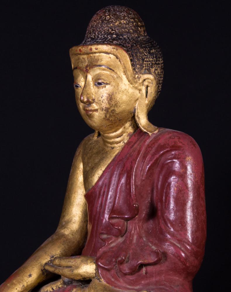 Lacquer 19th century Mandalay style antique Burmese Buddha statue in Bhumisparsha Mudra For Sale