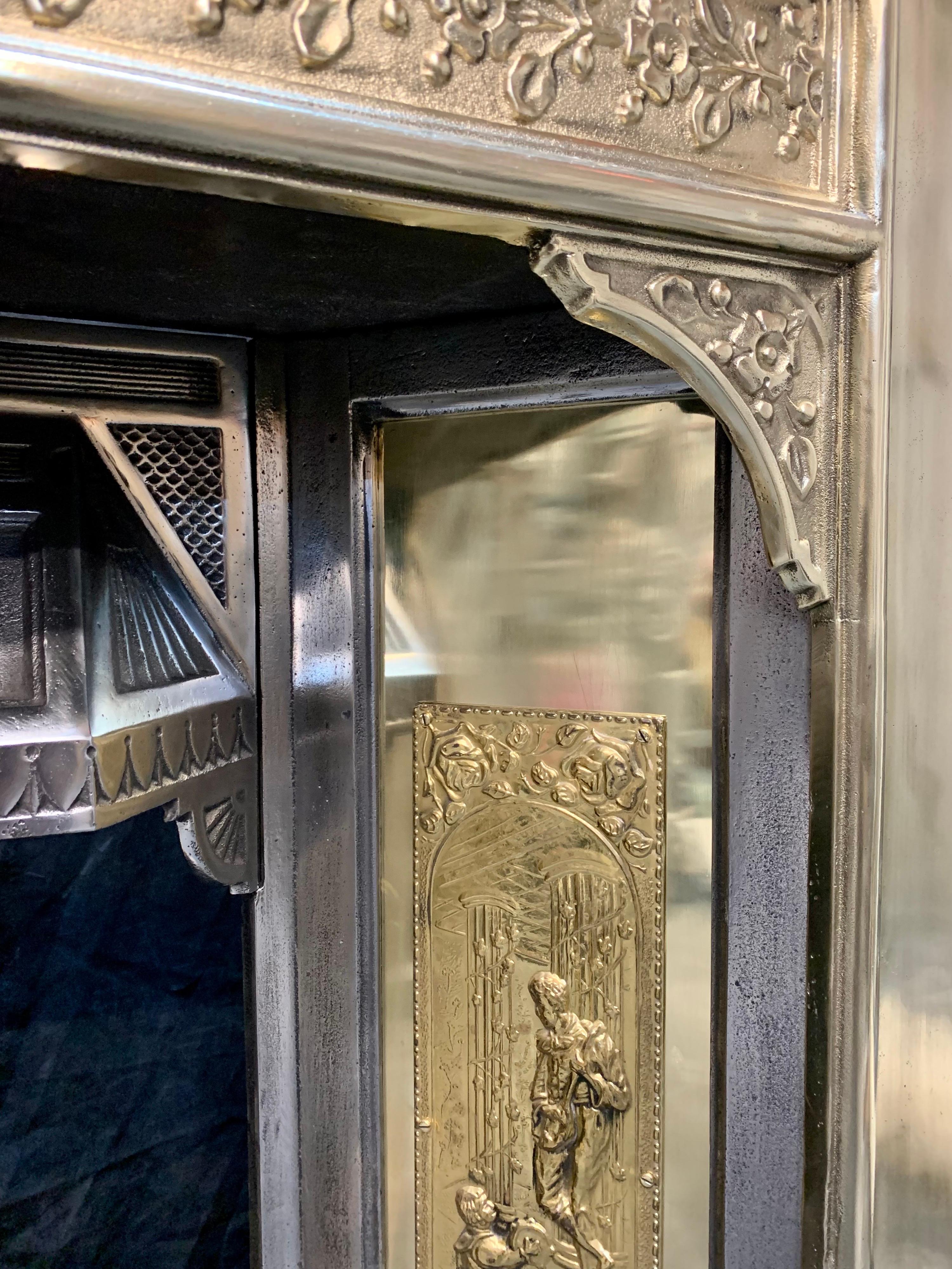 19th Century Manner Polished Brass & Steel Fireplace Insert For Sale 6