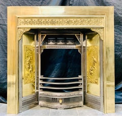 19th Century Manner Polished Brass & Steel Fireplace Insert