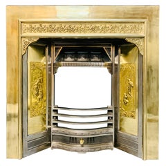 19th Century Manner Polished Brass & Steel Fireplace Insert