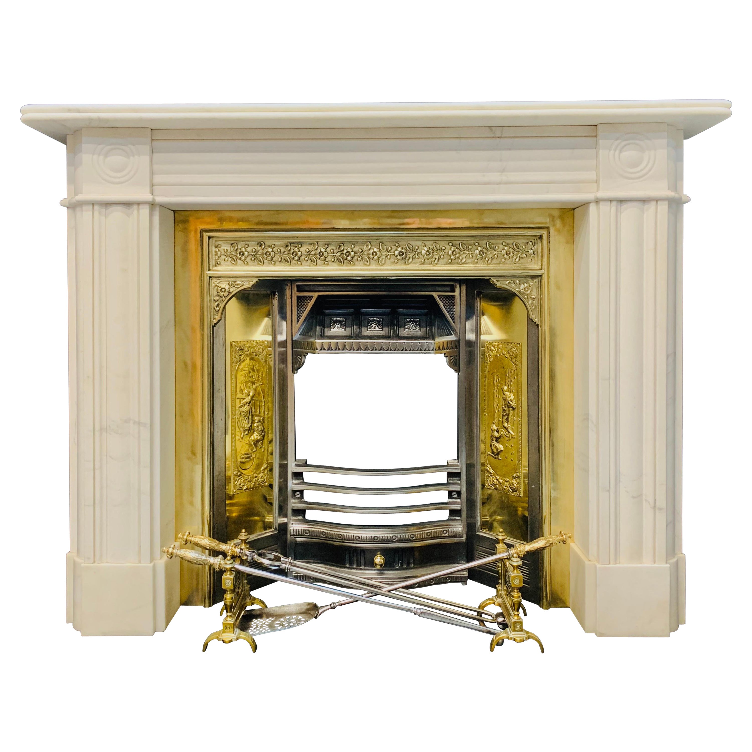19th Century Manner Statuary Marble Bullseye Fireplace Surround