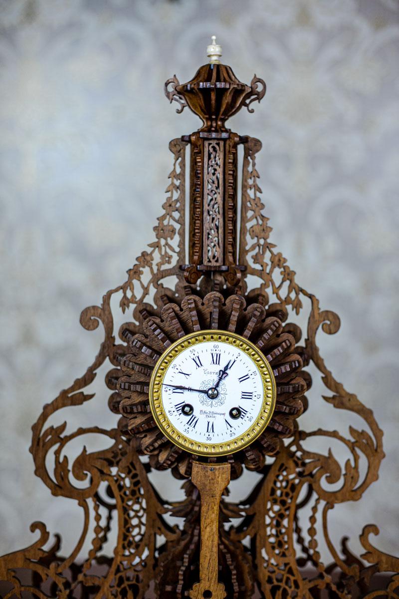 Elaborately Carved Exotic Wood Mantel Clock from the Late 19th Century For Sale 7