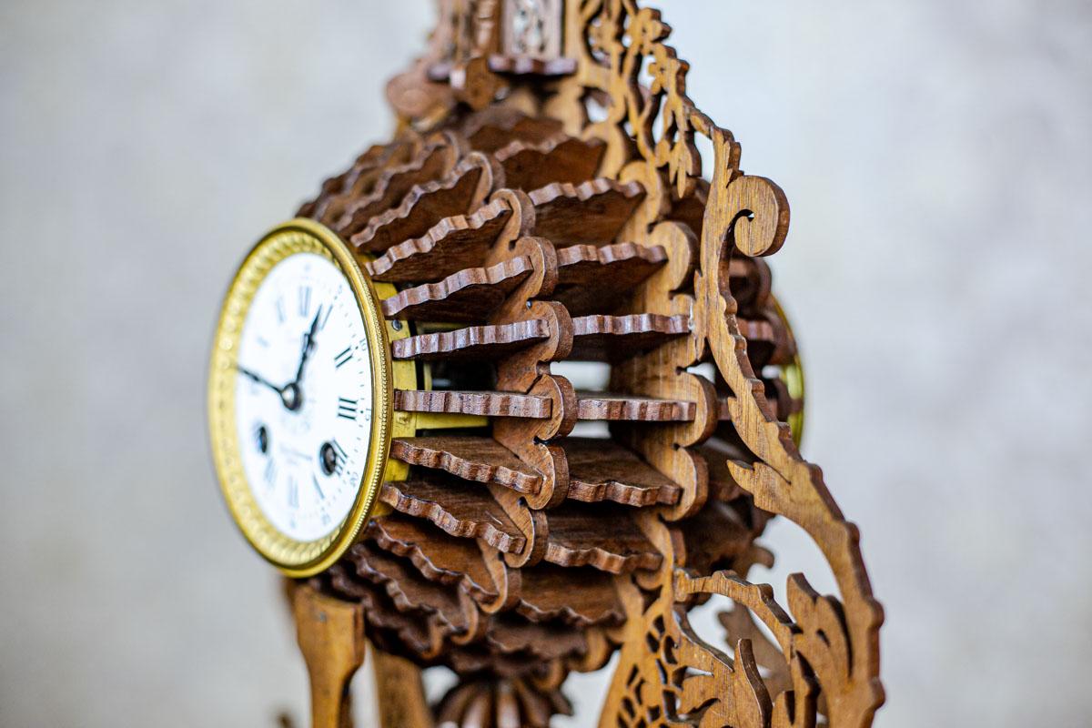 Elaborately Carved Exotic Wood Mantel Clock from the Late 19th Century For Sale 1