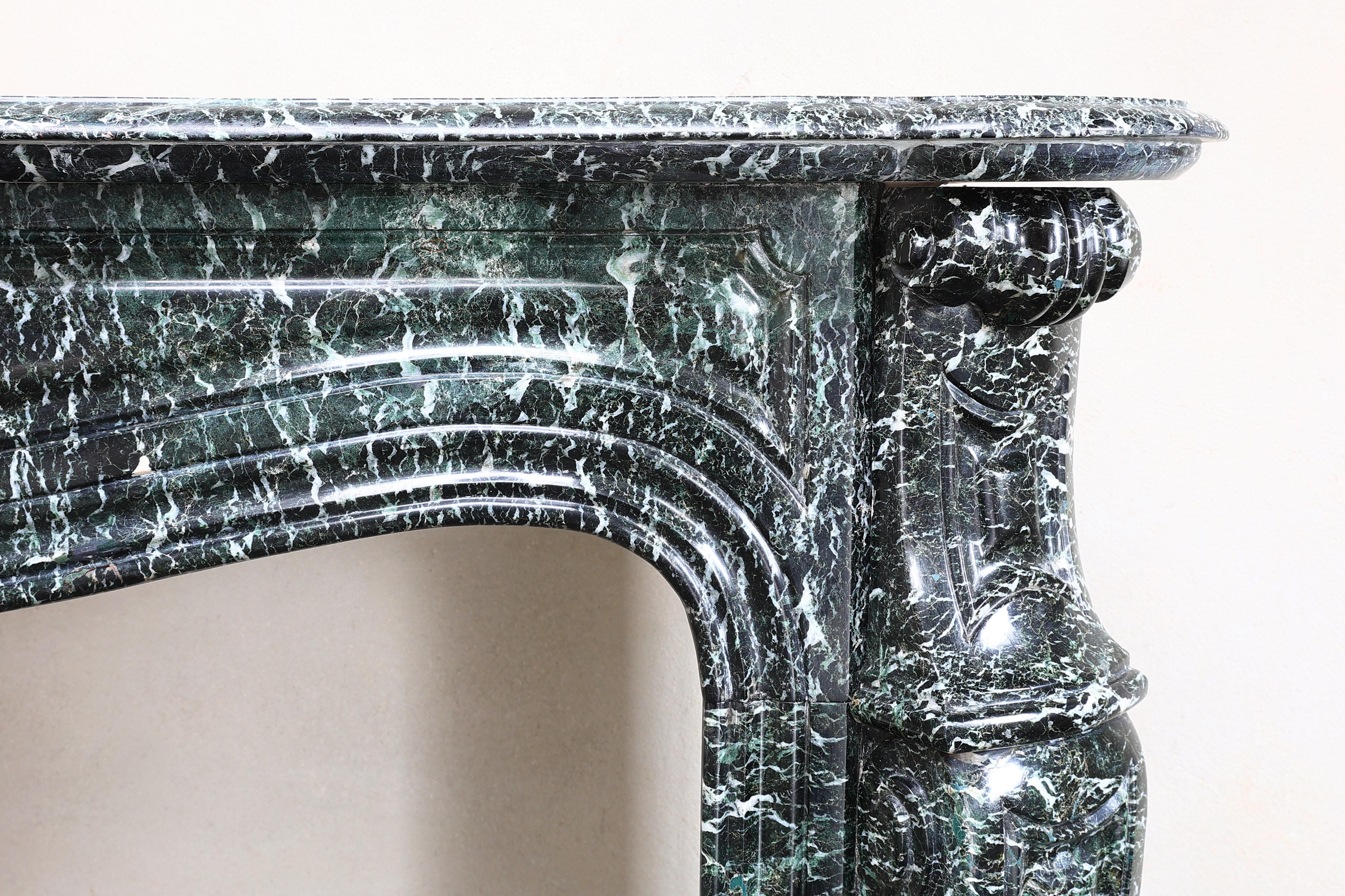 Other 19th Century Mantel Piece in Pompadour Style of Vert de Mer Marble For Sale