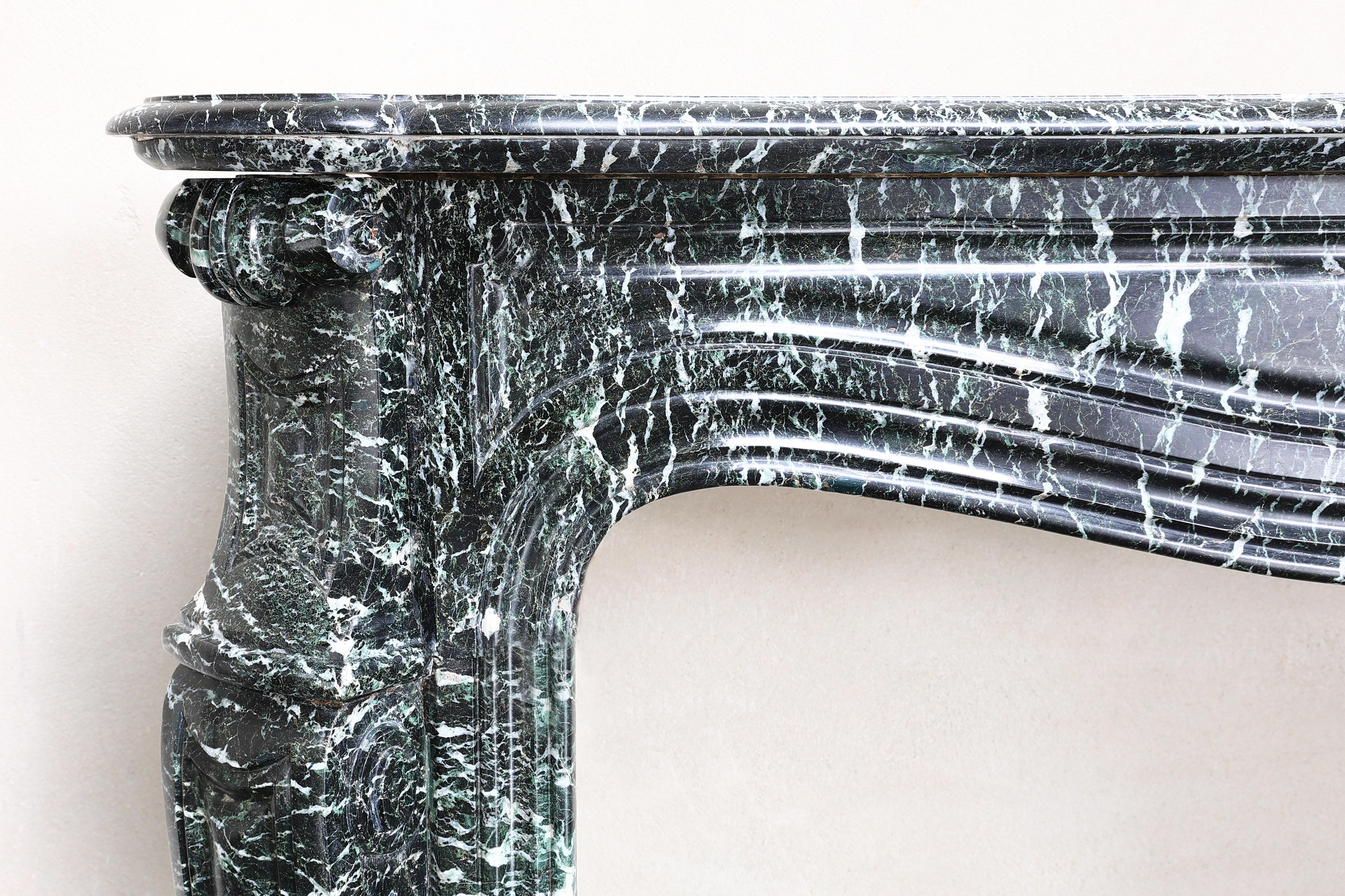 French 19th Century Mantel Piece in Pompadour Style of Vert de Mer Marble For Sale