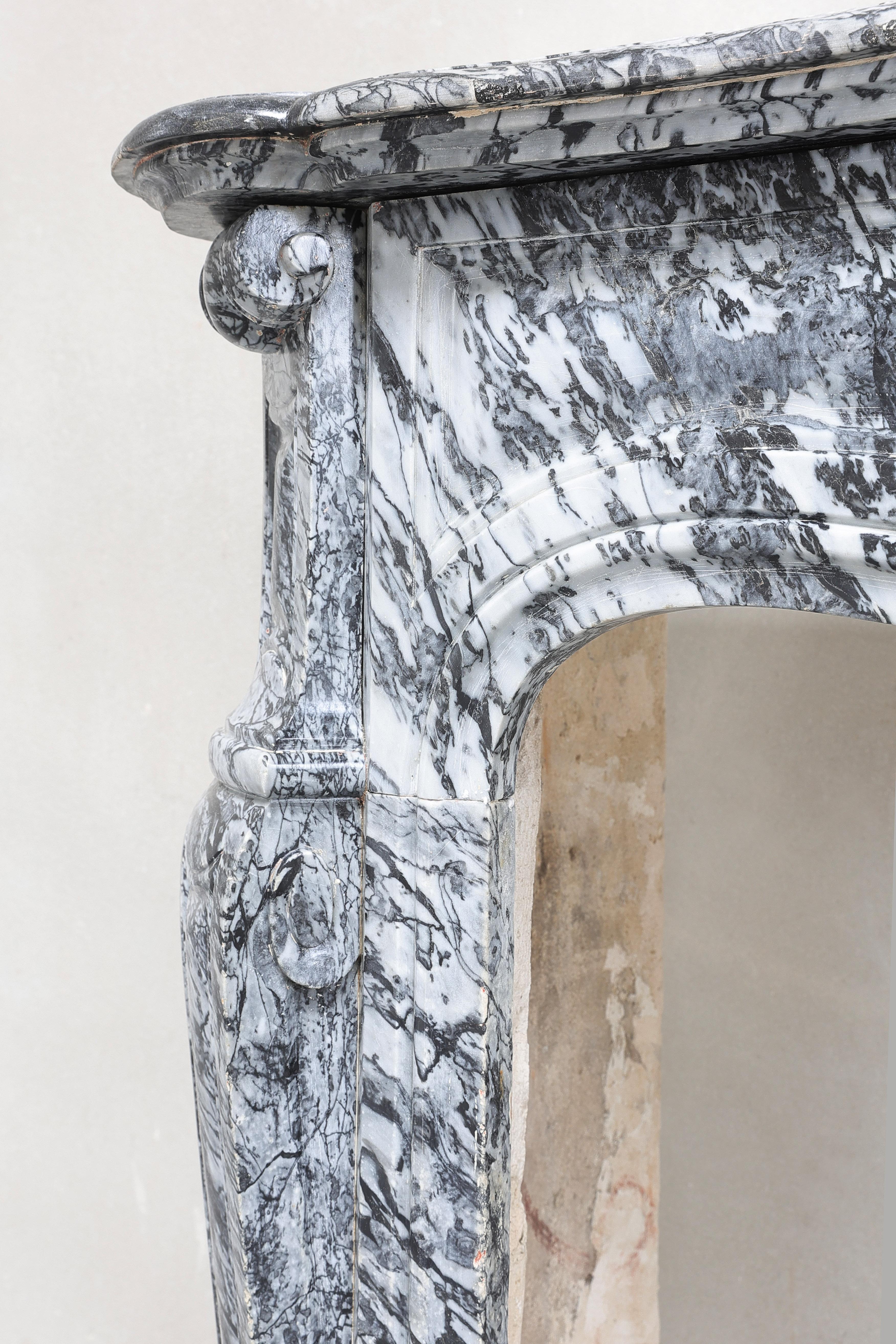 19th Century Mantel Piece in Style of Louis XV of Blue Fleuri Marble For Sale 6