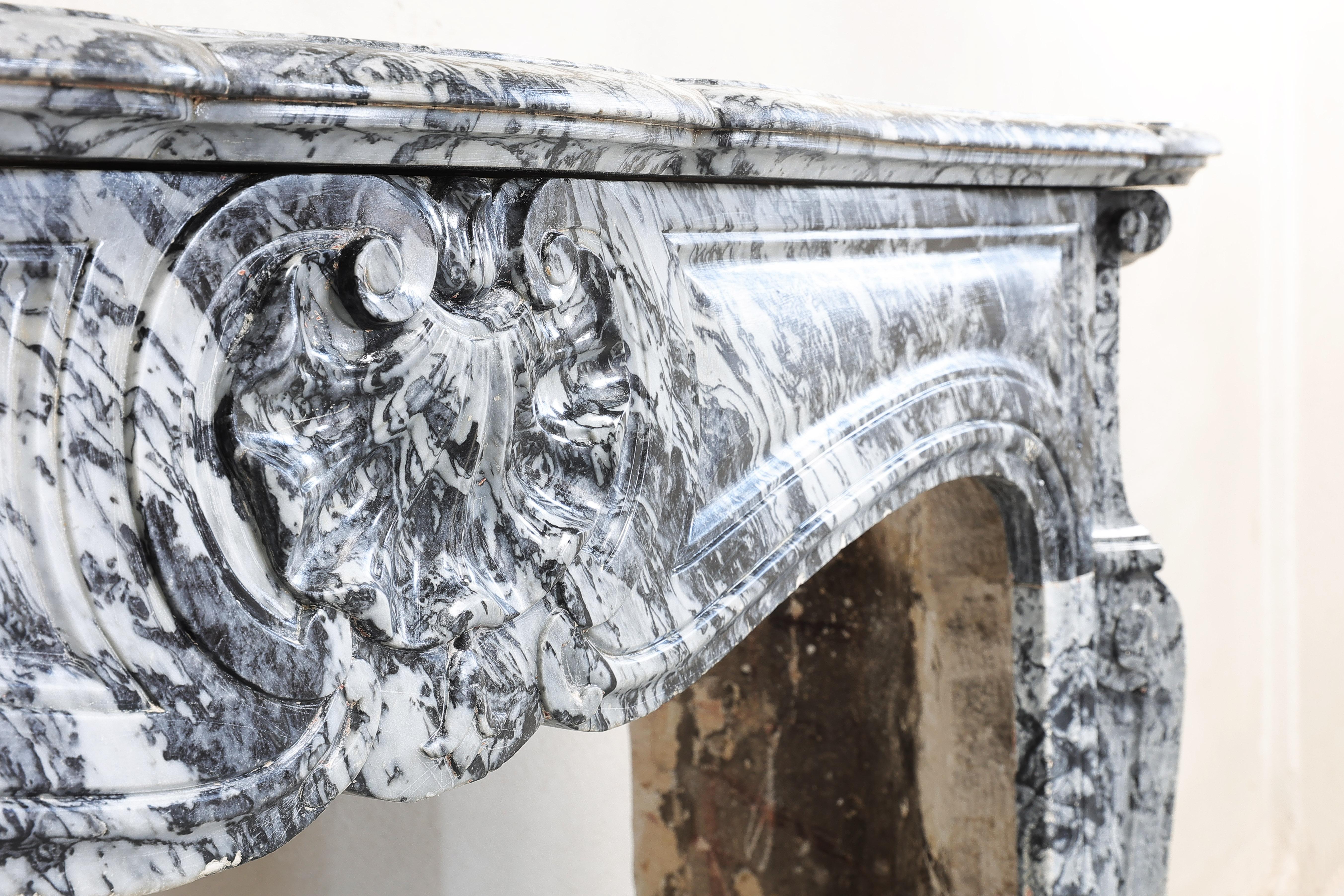 19th Century Mantel Piece in Style of Louis XV of Blue Fleuri Marble For Sale 8