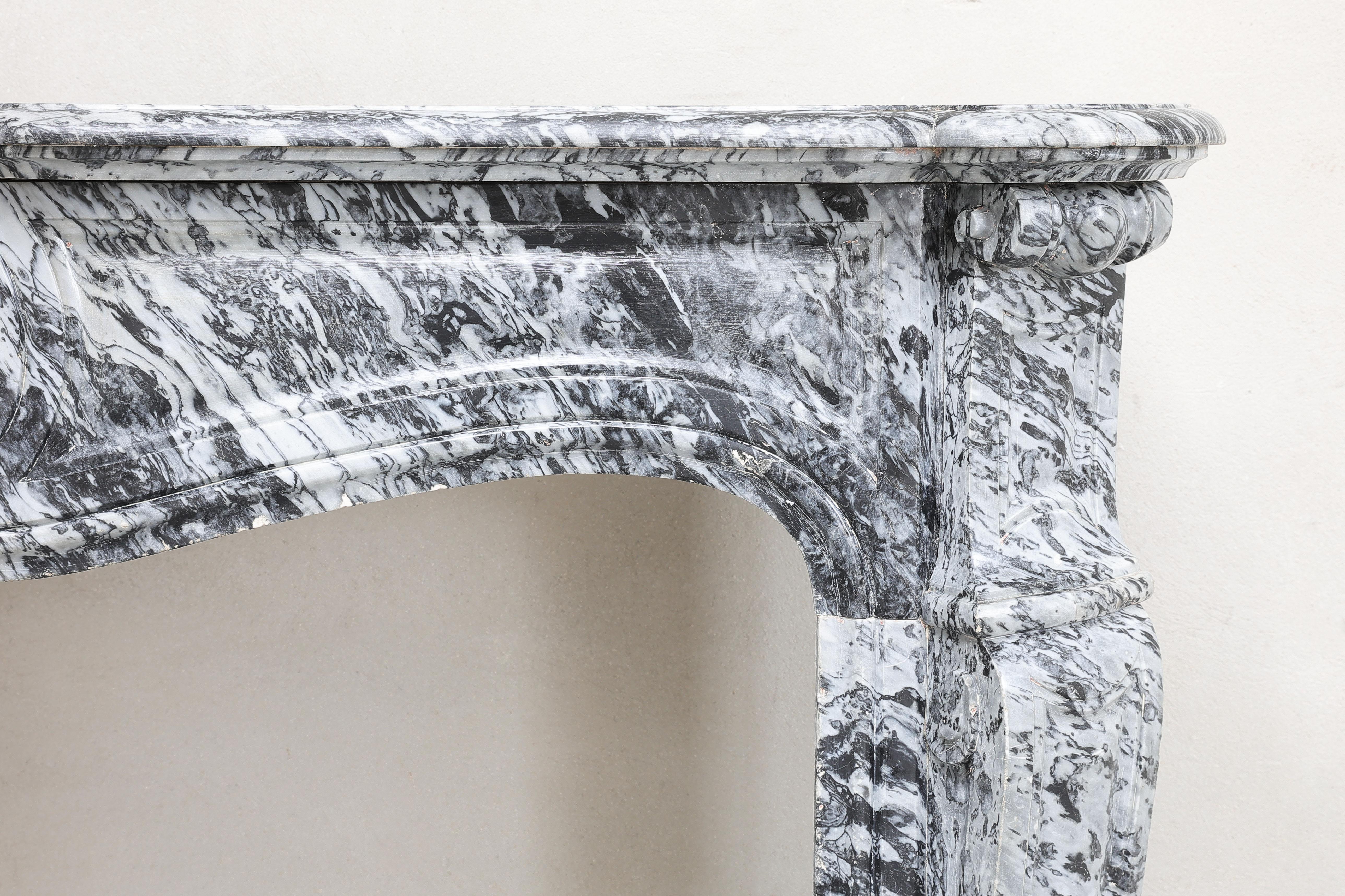 French 19th Century Mantel Piece in Style of Louis XV of Blue Fleuri Marble For Sale