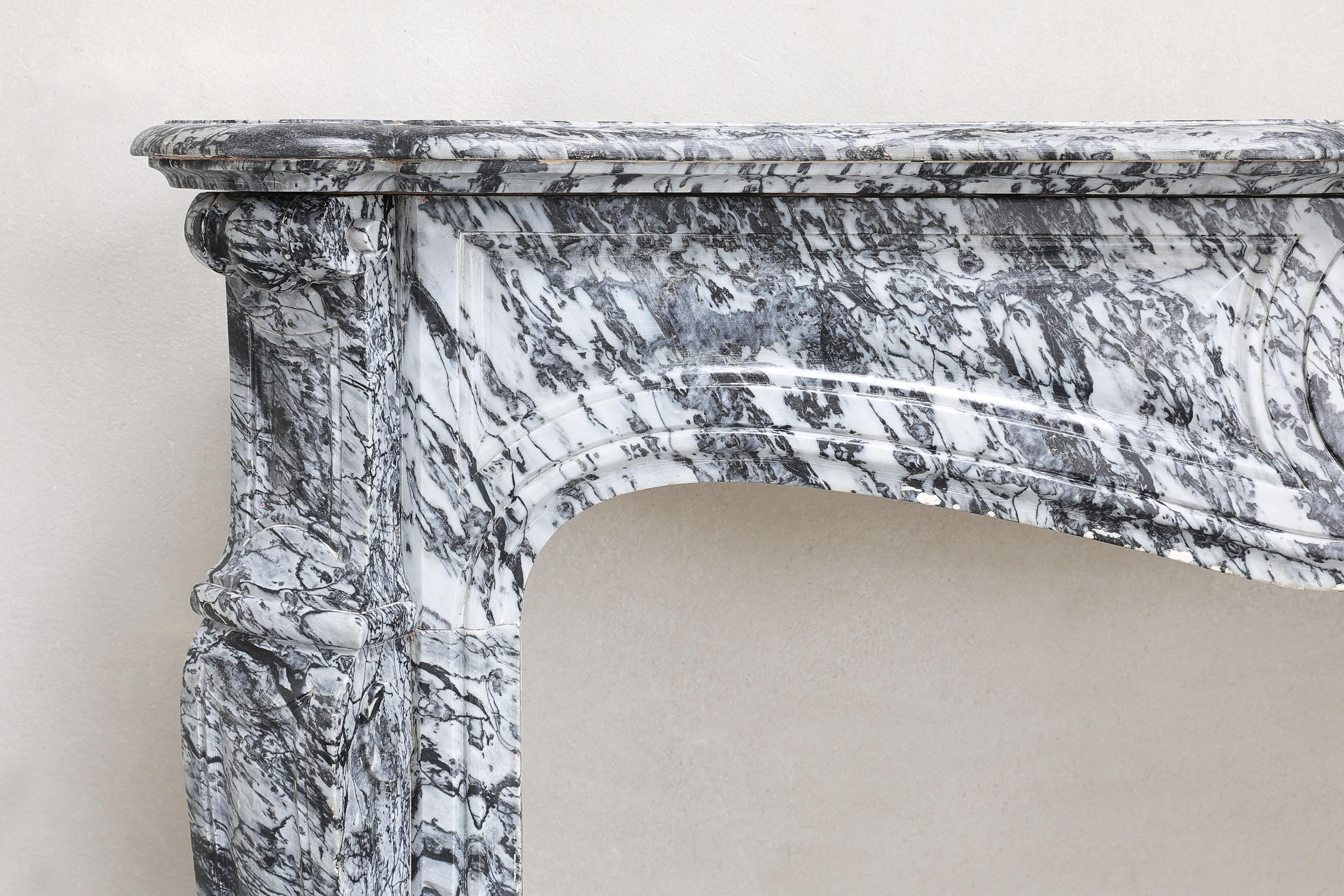 19th Century Mantel Piece in Style of Louis XV of Blue Fleuri Marble In Good Condition For Sale In Made, NL