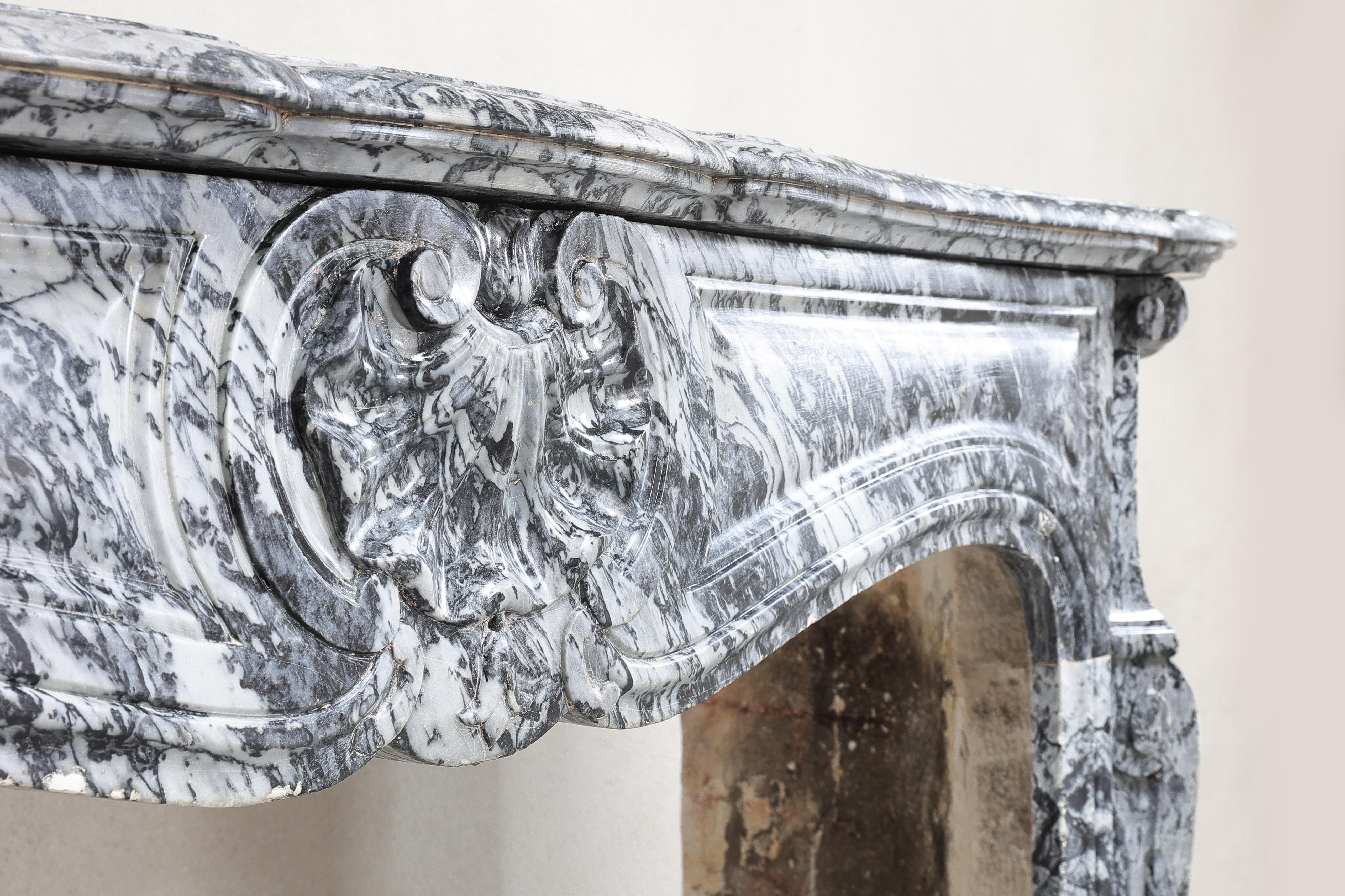 19th Century Mantel Piece in Style of Louis XV of Blue Fleuri Marble For Sale 1