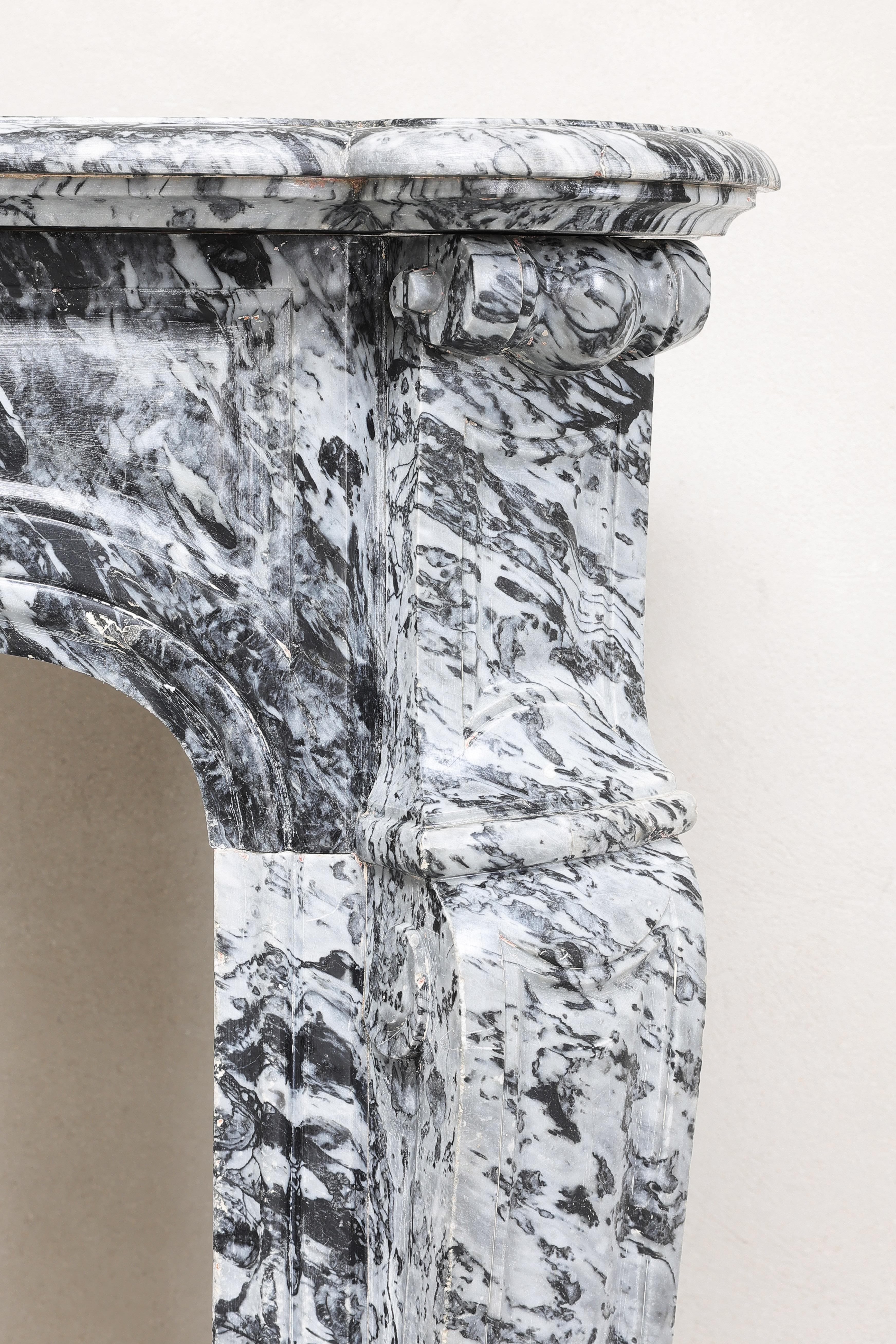 19th Century Mantel Piece in Style of Louis XV of Blue Fleuri Marble For Sale 2