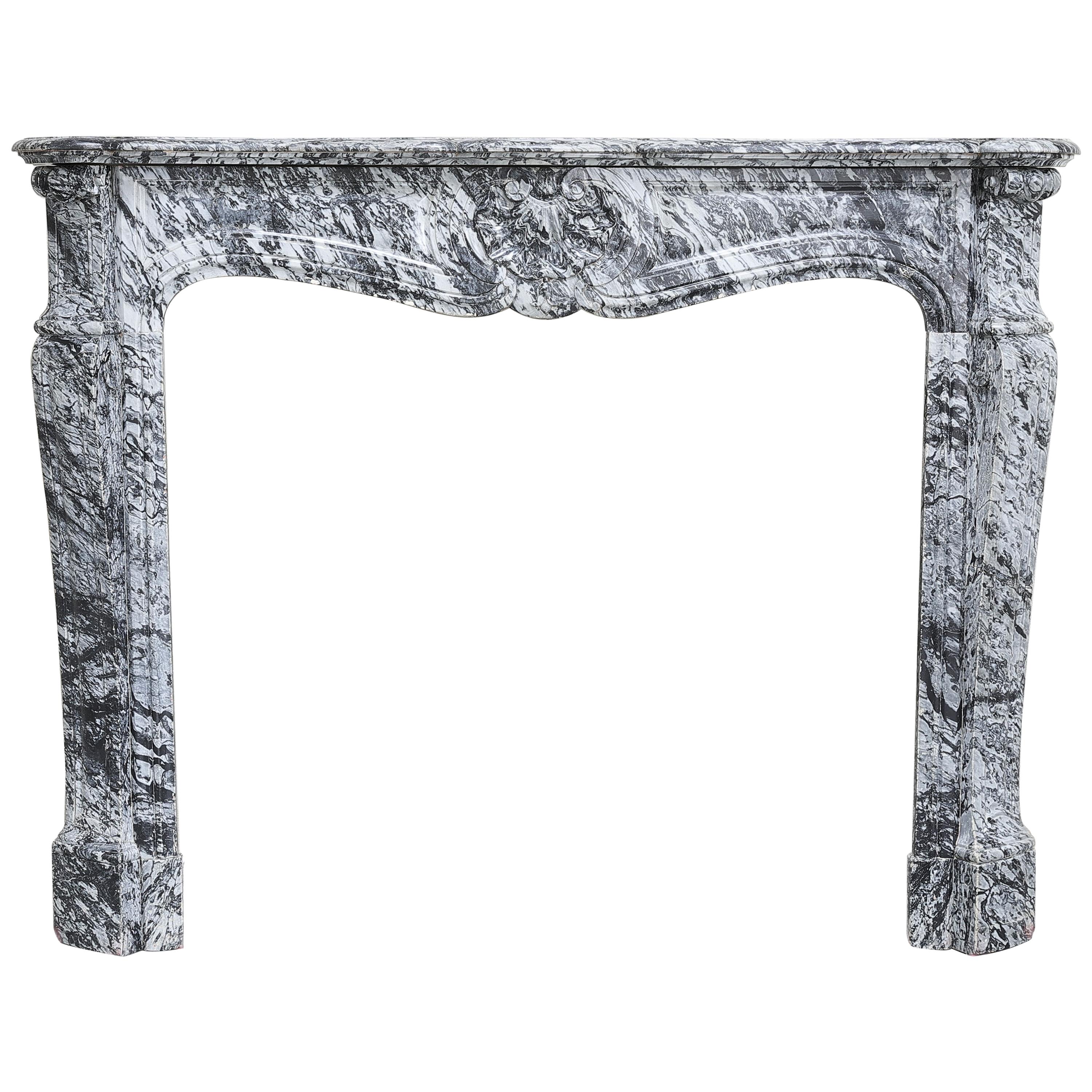 19th Century Mantel Piece in Style of Louis XV of Blue Fleuri Marble For Sale