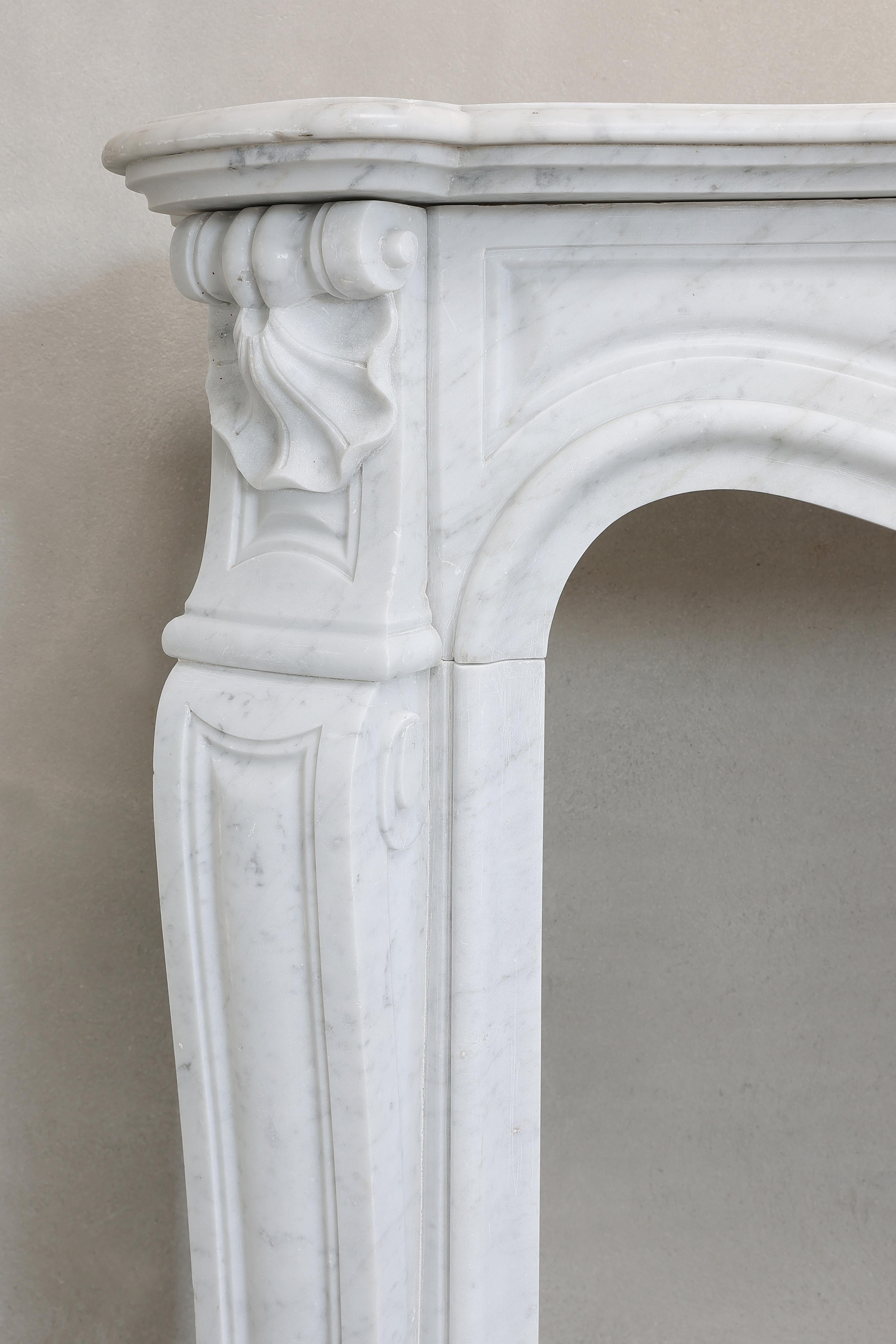 19th Century Mantel Piece in Style of Louis XV of Carrara Marble 6
