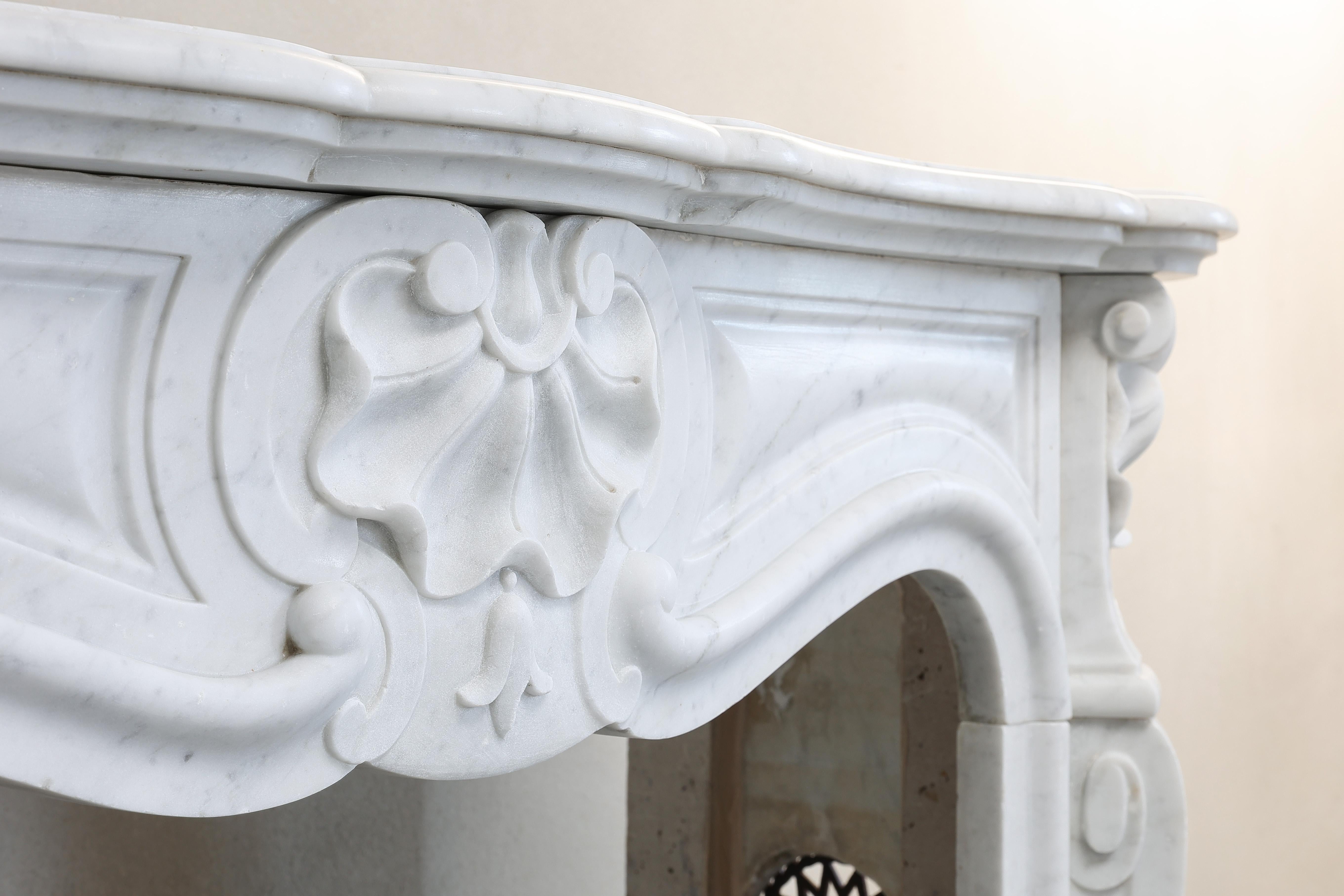 French 19th Century Mantel Piece in Style of Louis XV of Carrara Marble