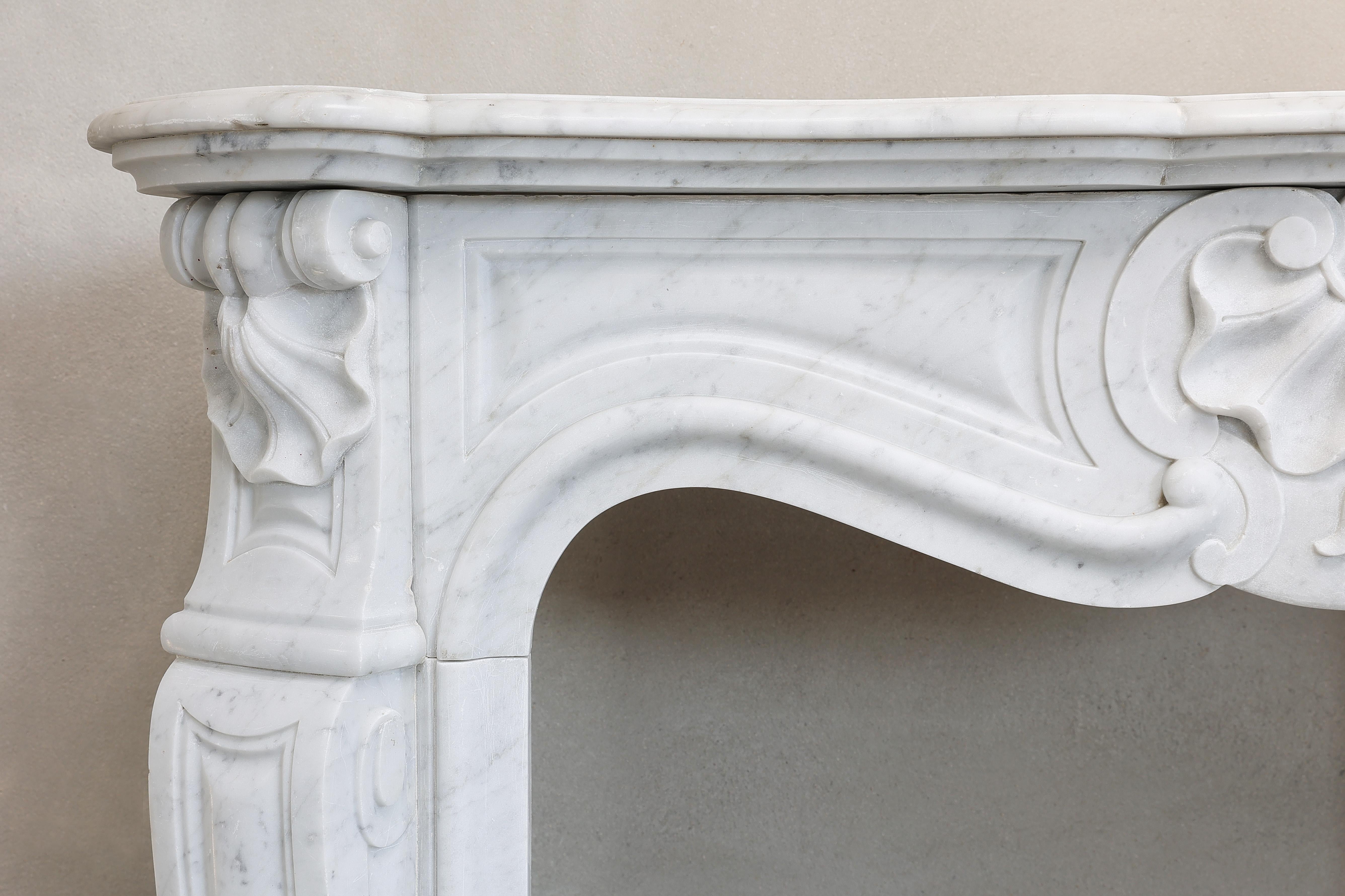 19th Century Mantel Piece in Style of Louis XV of Carrara Marble 1