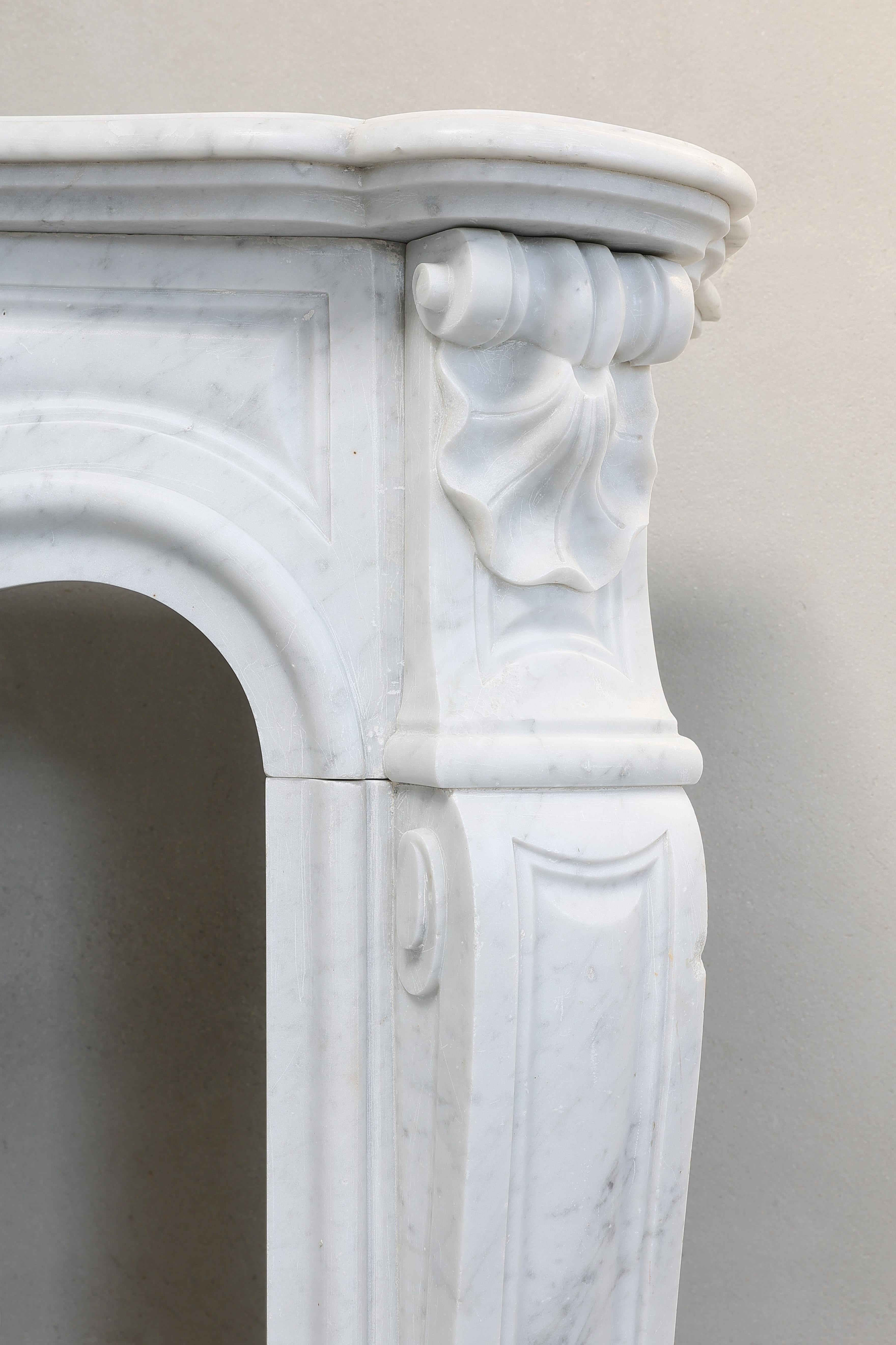 19th Century Mantel Piece in Style of Louis XV of Carrara Marble 3