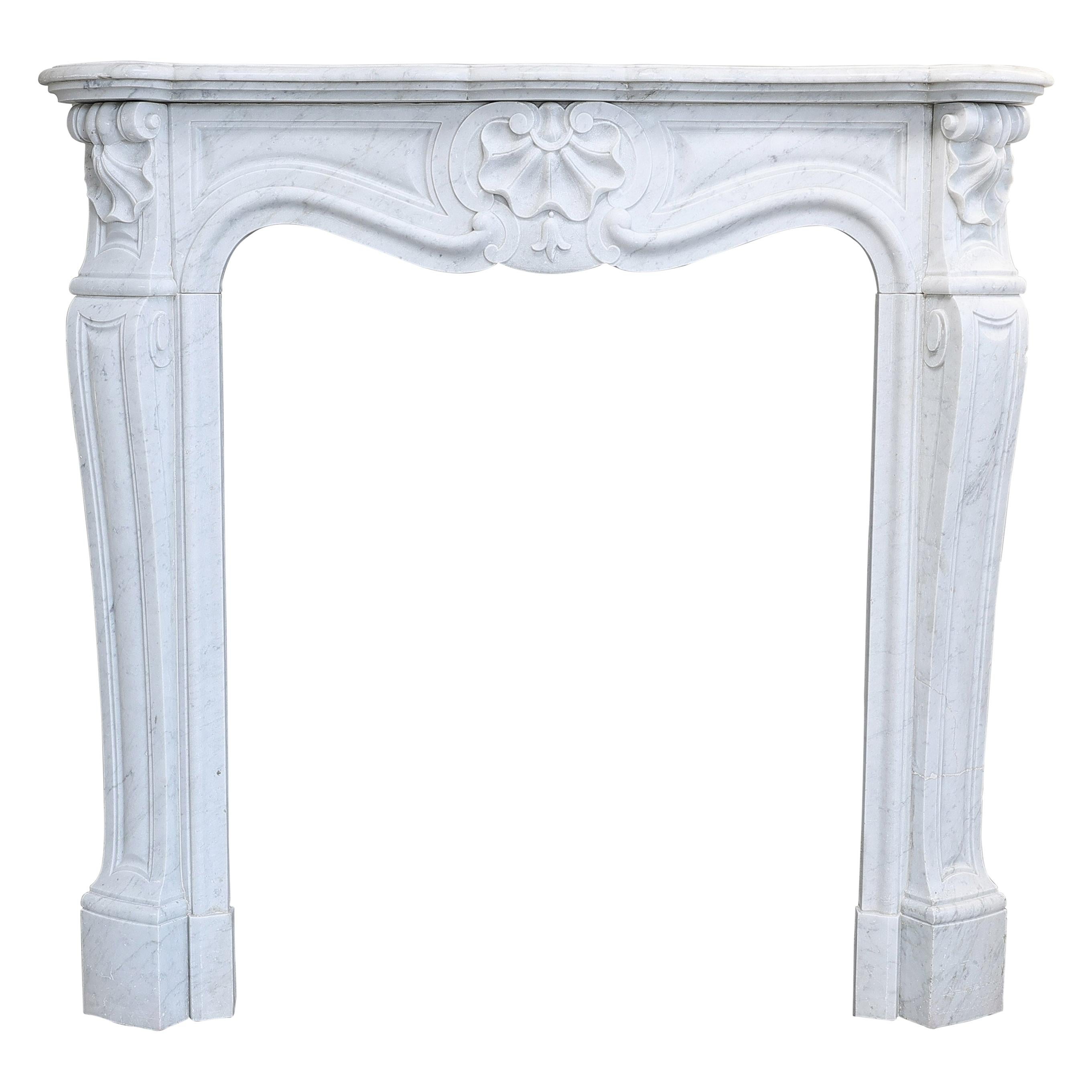 19th Century Mantel Piece in Style of Louis XV of Carrara Marble