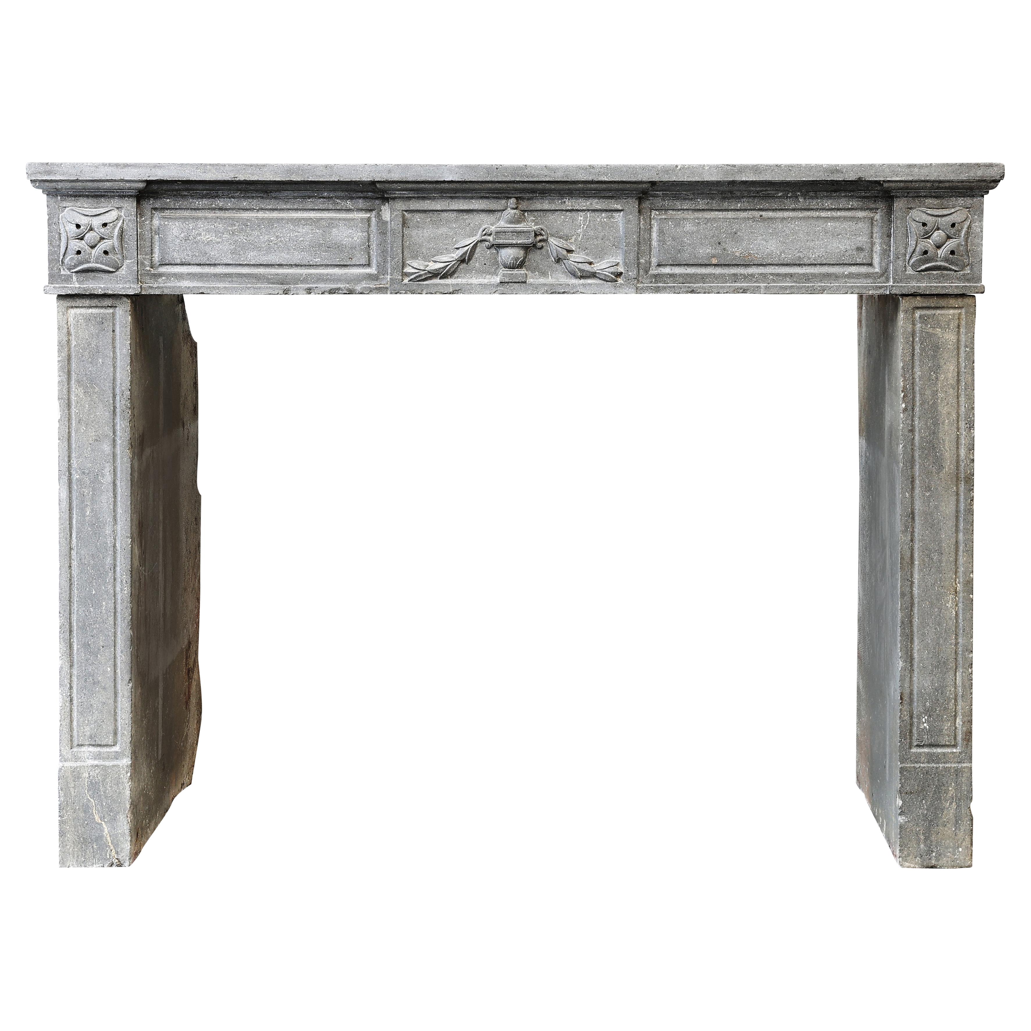 19th Century Mantel Piece in Style of Louis XVI of Gray Marble Stone