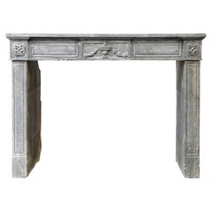 Antique 19th Century Mantel Piece in Style of Louis XVI of Gray Marble Stone