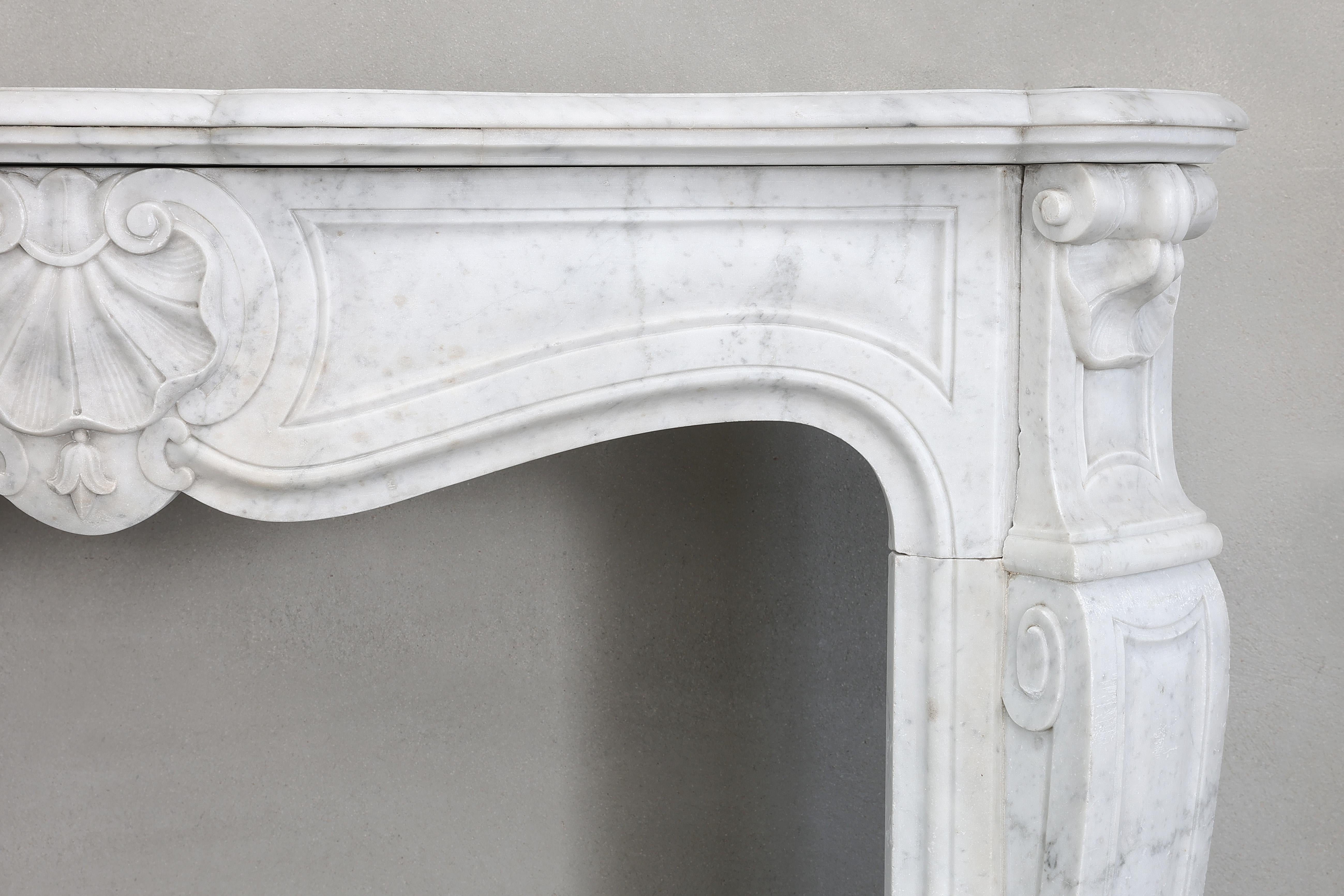 French 19th Century Mantel Piece of Carrara Marble in Style of Louis XV