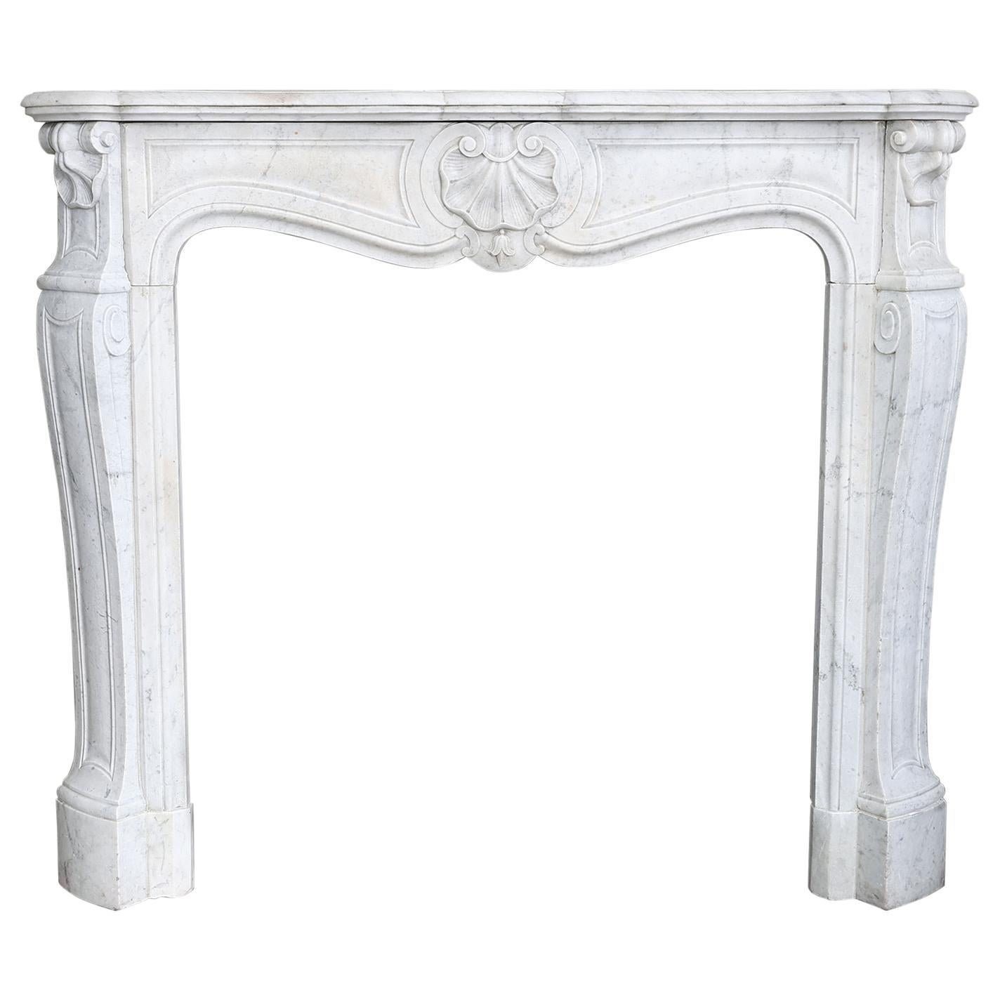 19th Century Mantel Piece of Carrara Marble in Style of Louis XV