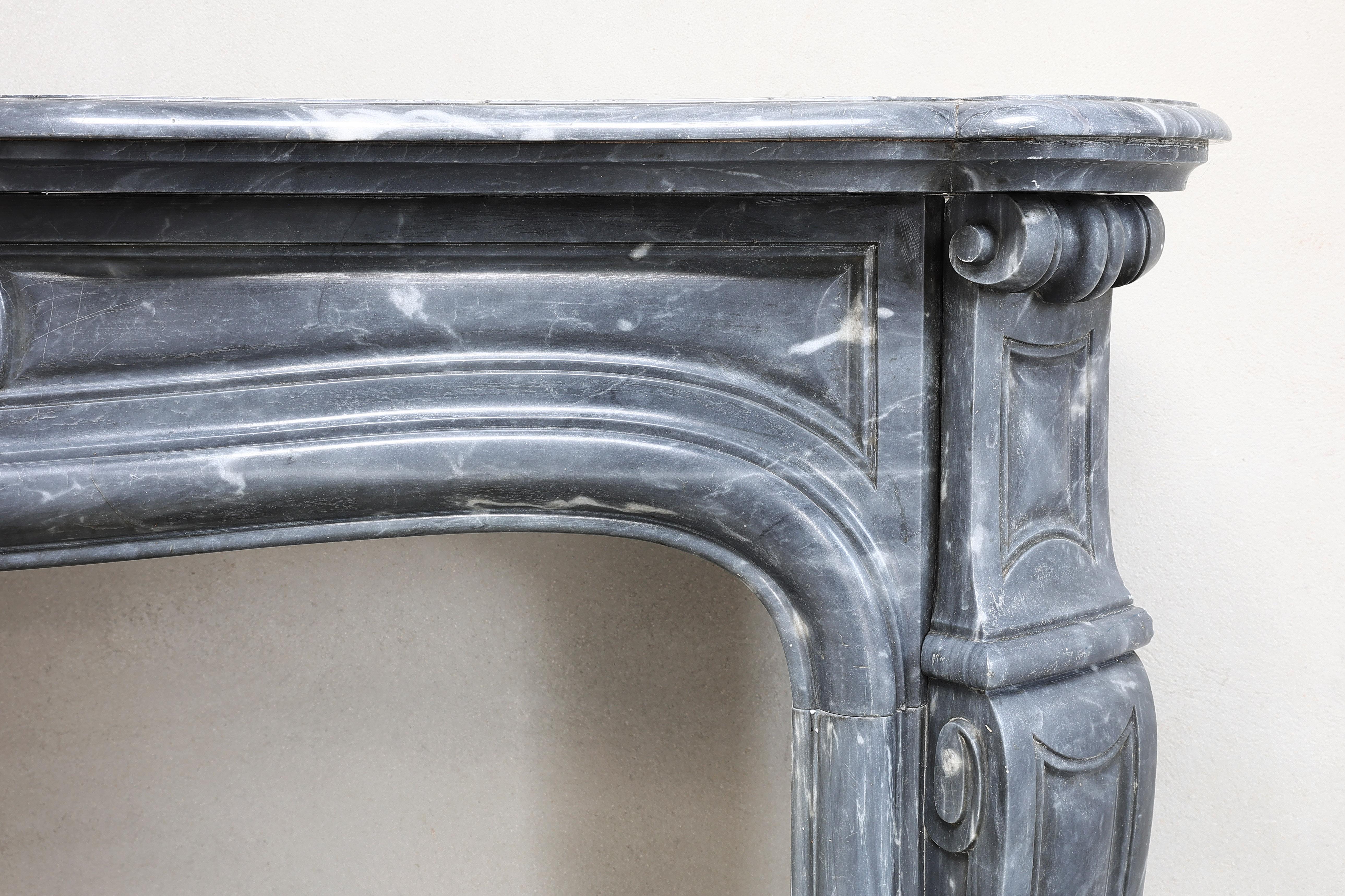 Other 19th Century Mantel Surround of Blue Turquin Marble in Style of Pompadour