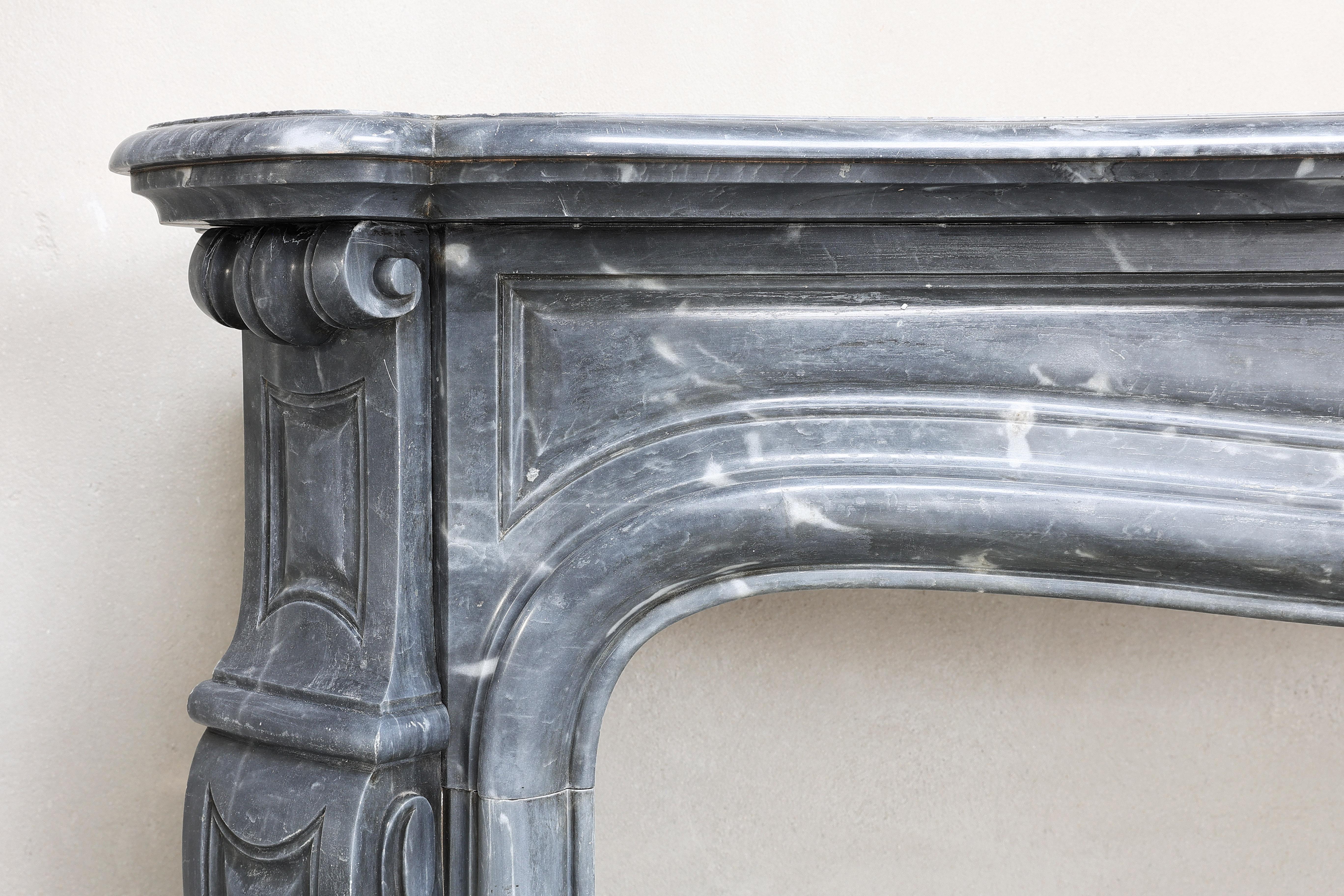 19th Century Mantel Surround of Blue Turquin Marble in Style of Pompadour In Good Condition In Made, NL
