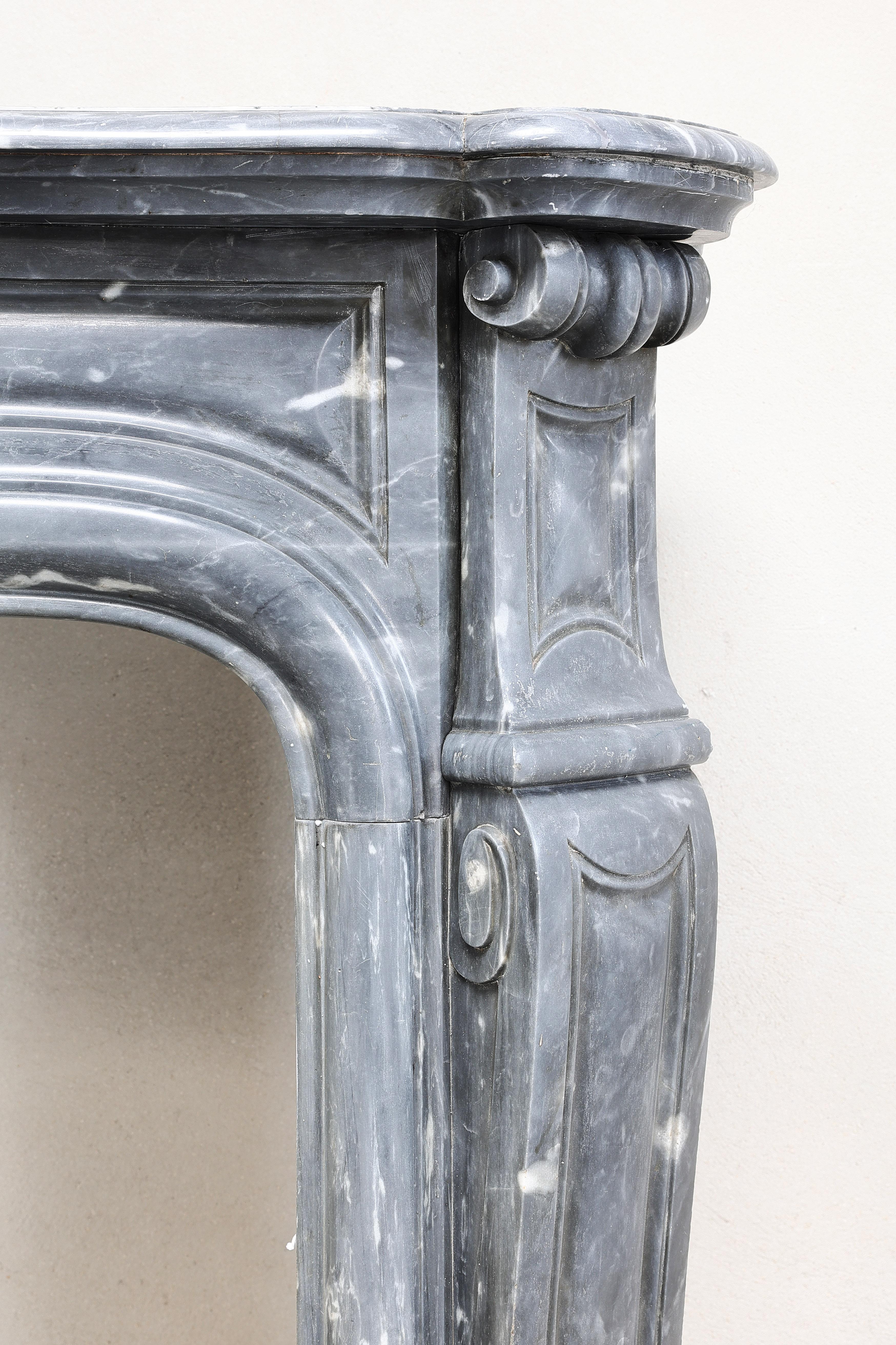 19th Century Mantel Surround of Blue Turquin Marble in Style of Pompadour 1