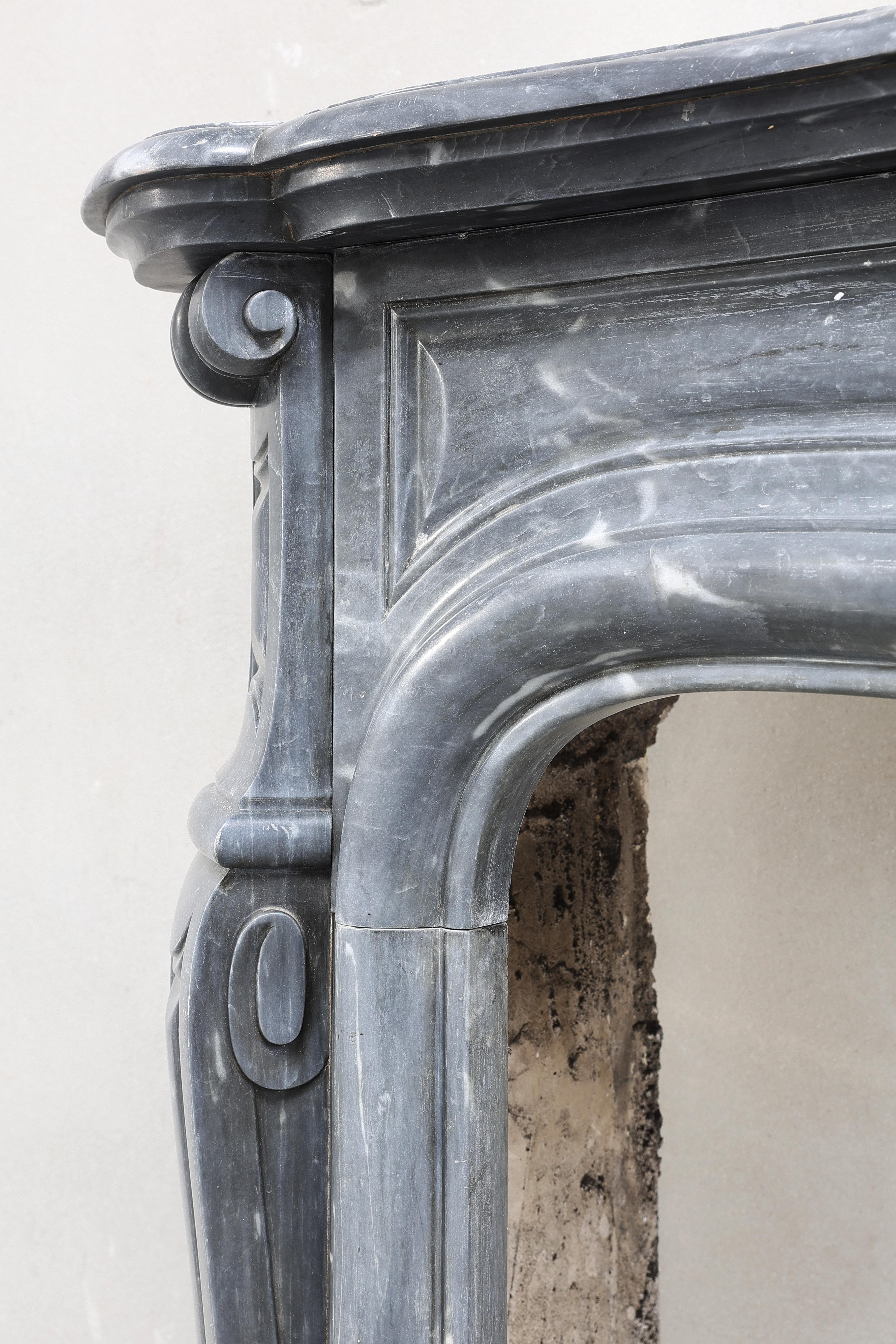 19th Century Mantel Surround of Blue Turquin Marble in Style of Pompadour 4