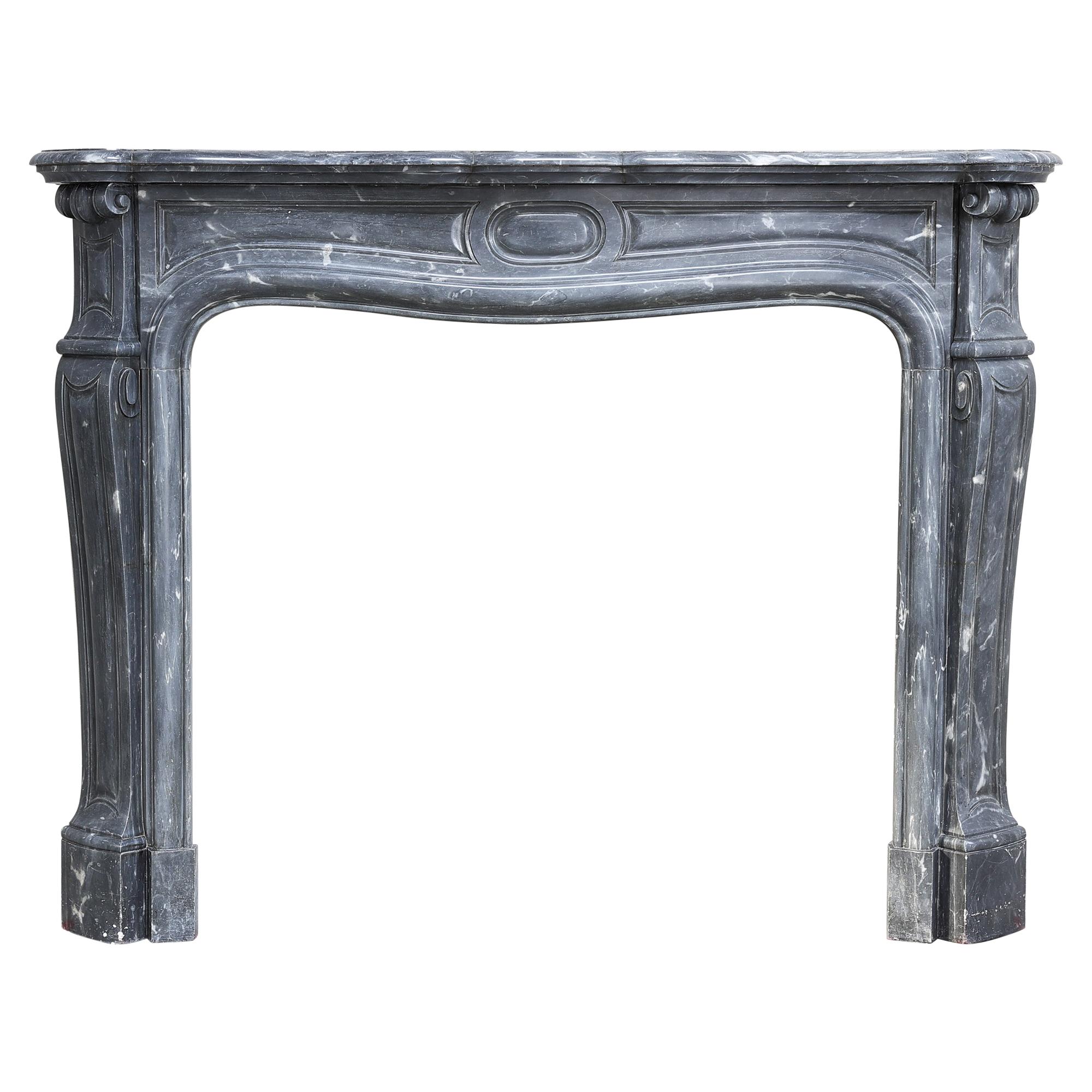 19th Century Mantel Surround of Blue Turquin Marble in Style of Pompadour