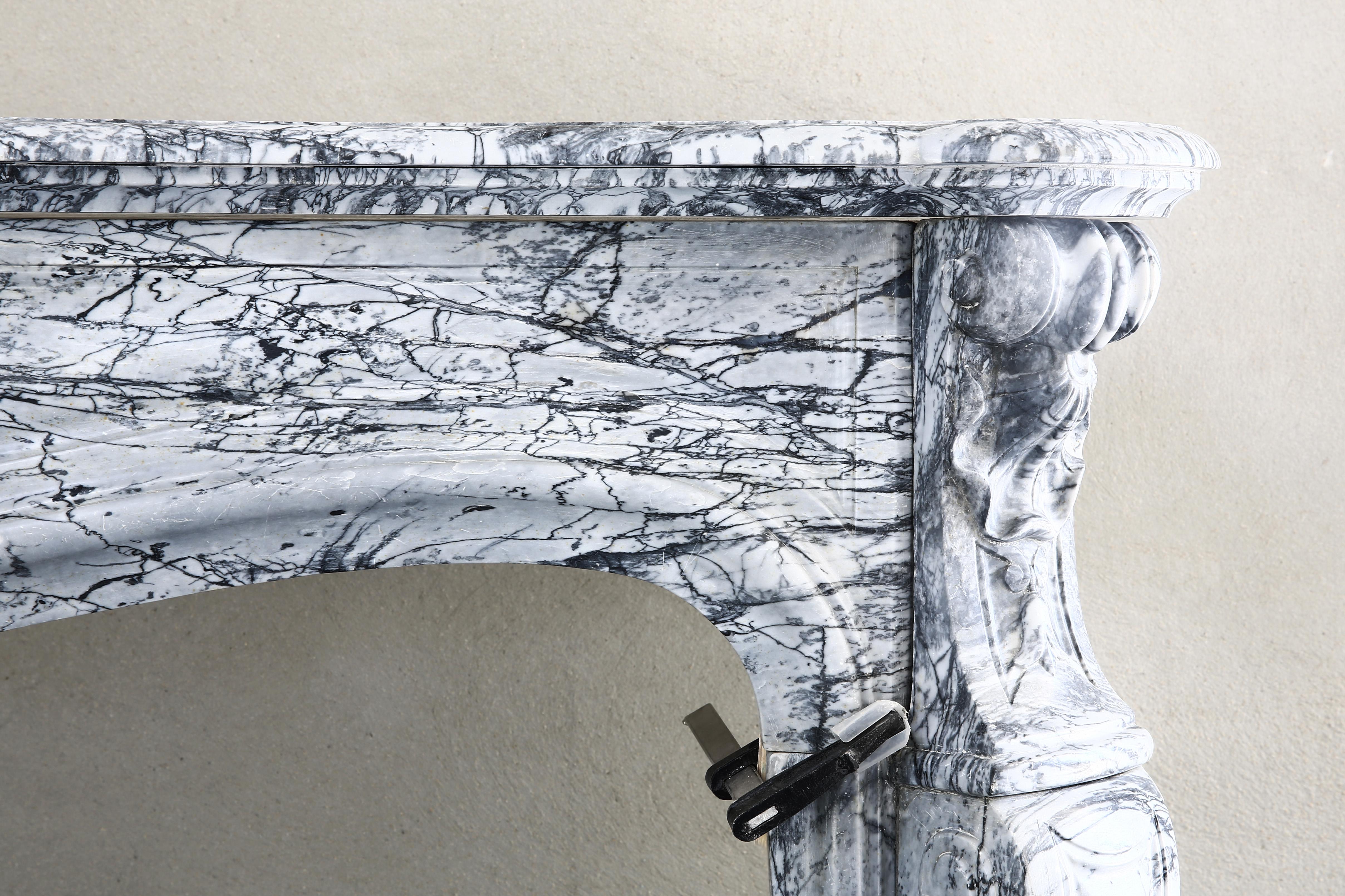 French 19th Century Mantelpiece of Blue Fleuri Marble in Style of Louis XV