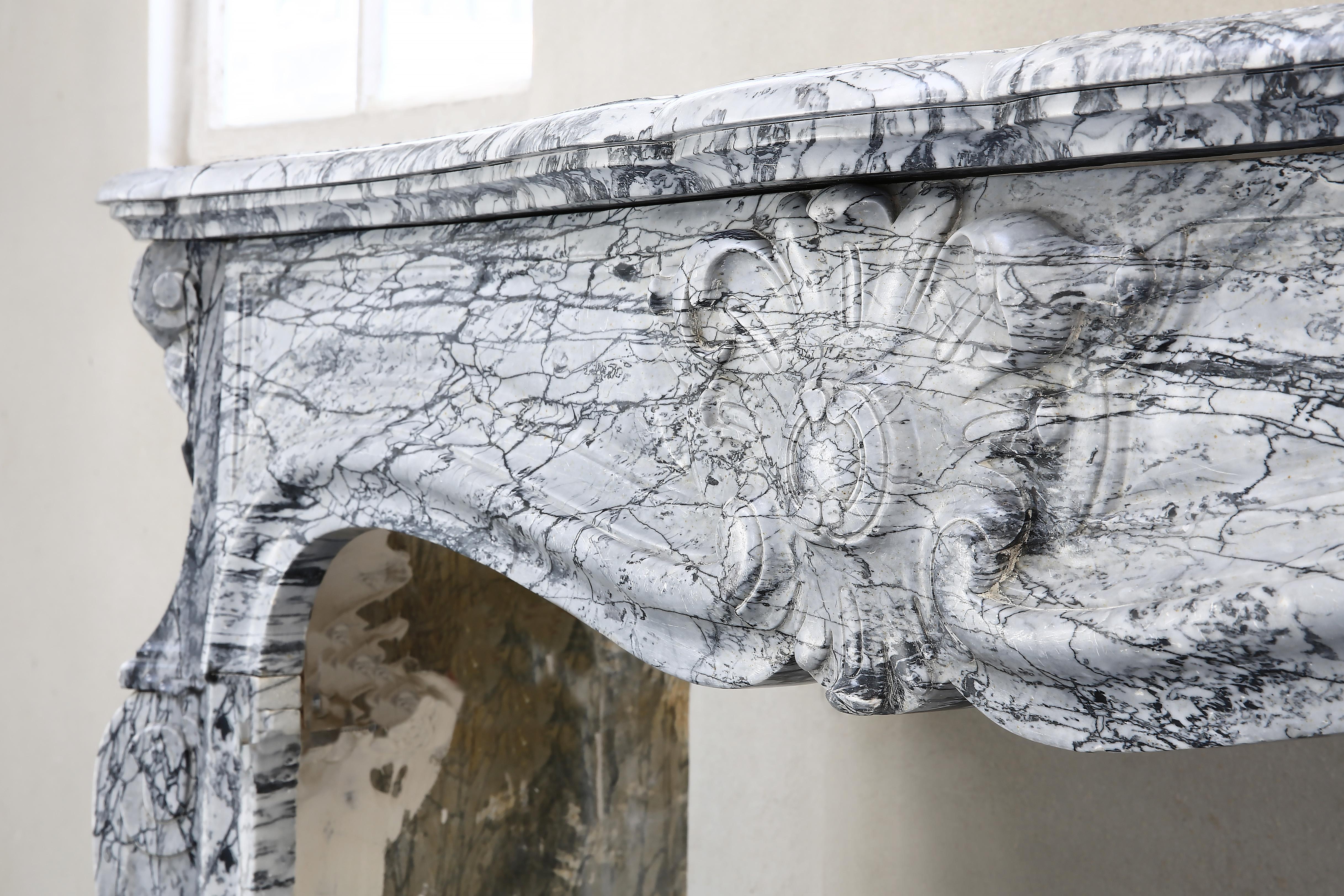 19th Century Mantelpiece of Blue Fleuri Marble in Style of Louis XV 1