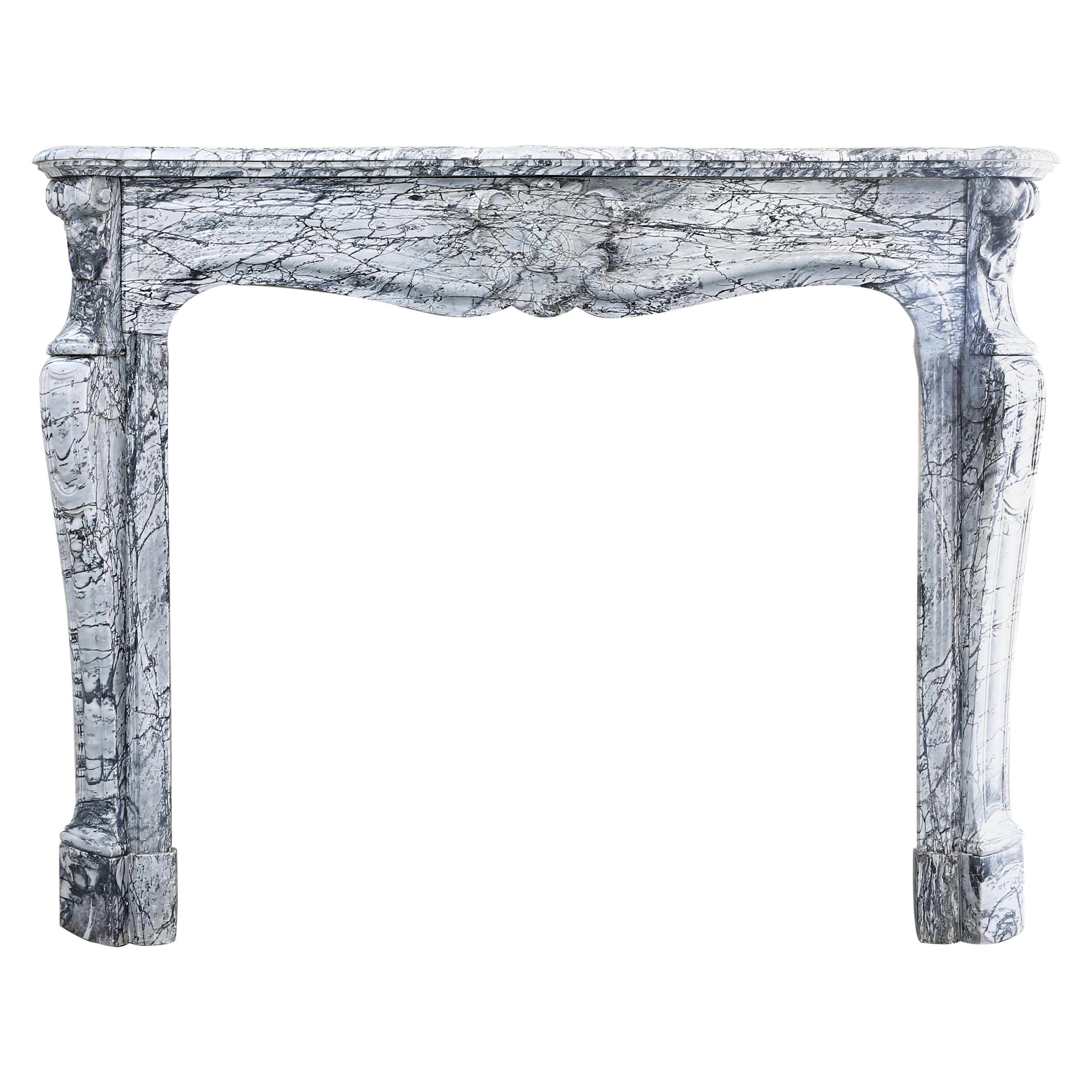 19th Century Mantelpiece of Blue Fleuri Marble in Style of Louis XV