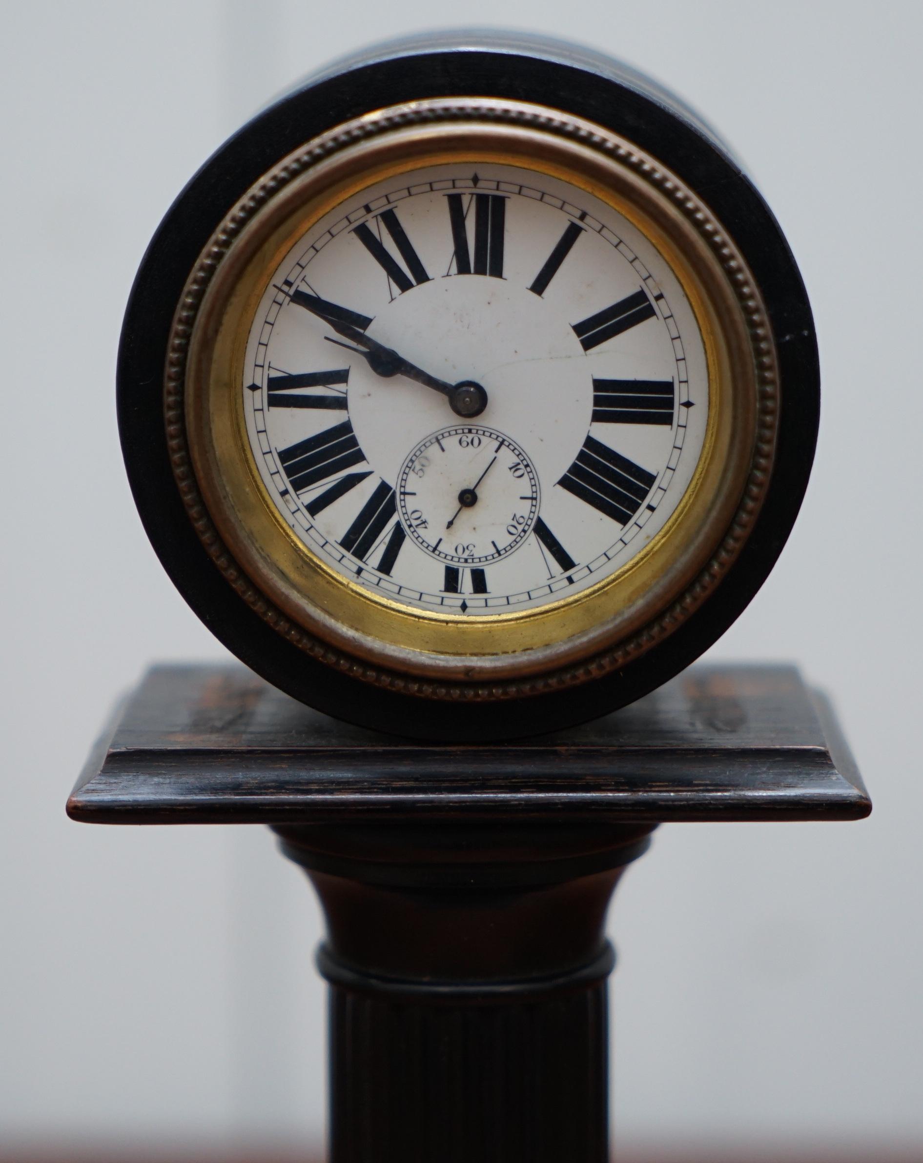 Victorian 19th Century Mantle Clock with Pedestal Column Base Hand-Painted Porcelain Dial