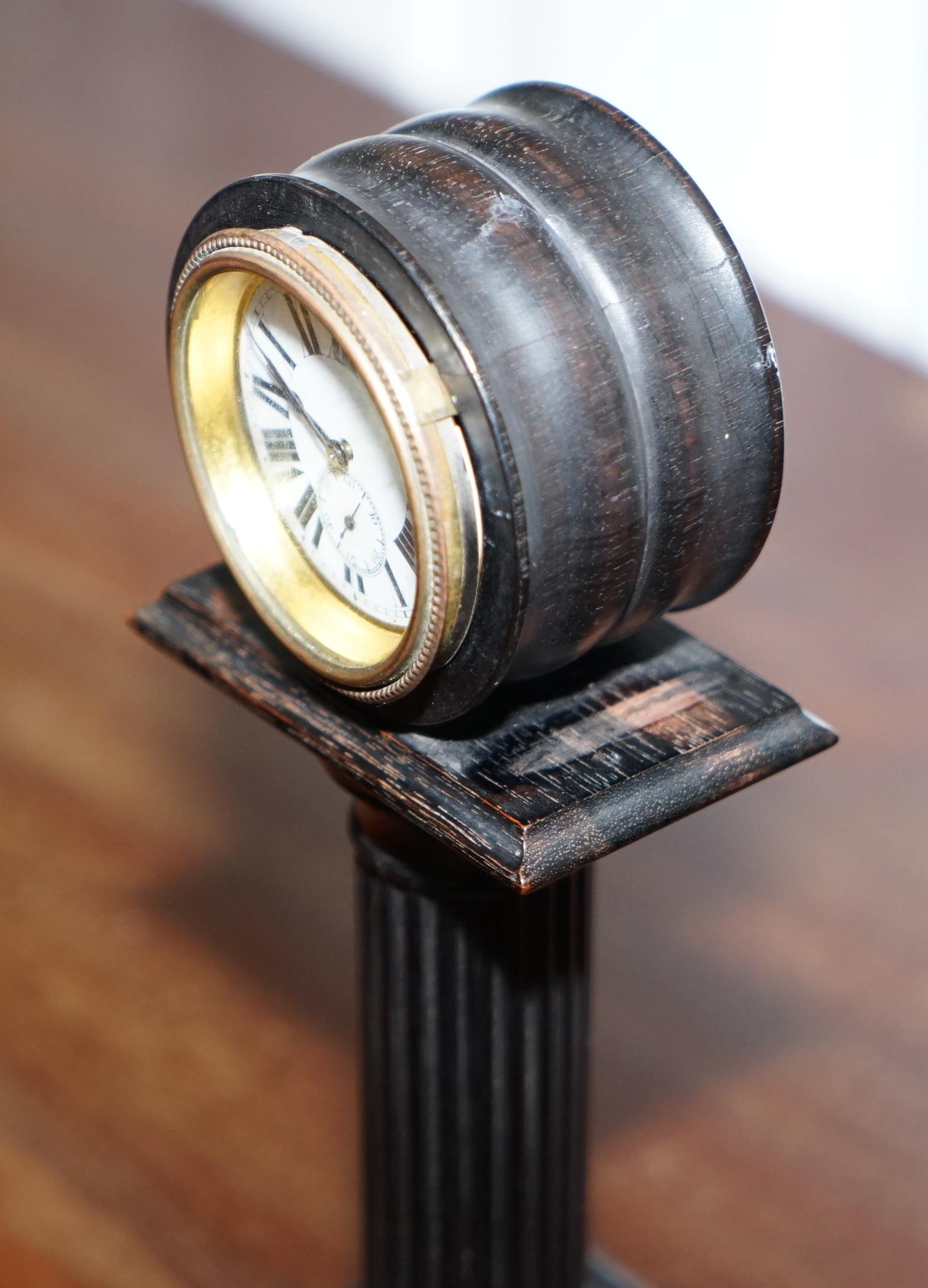 Hand-Crafted 19th Century Mantle Clock with Pedestal Column Base Hand-Painted Porcelain Dial