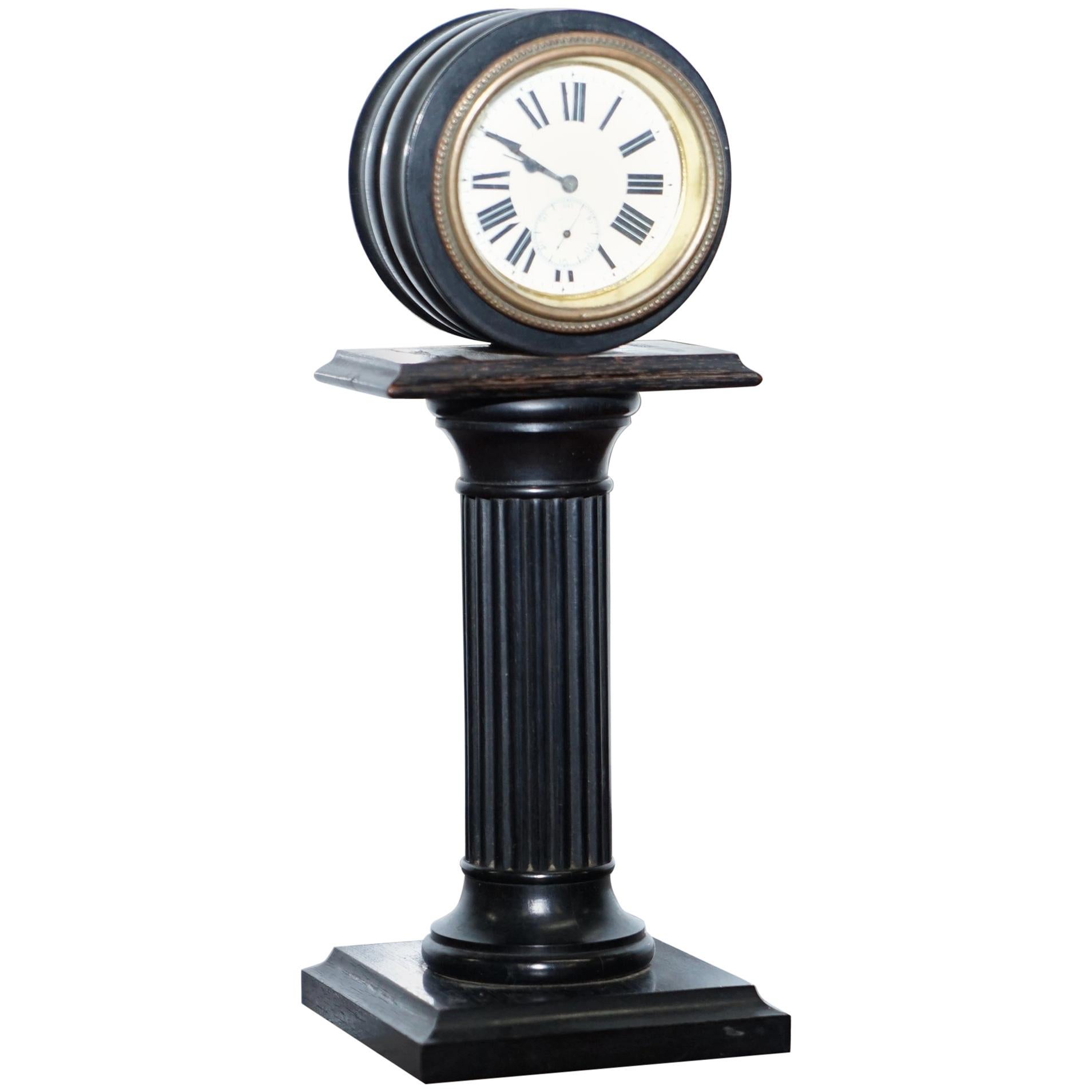 19th Century Mantle Clock with Pedestal Column Base Hand-Painted Porcelain Dial