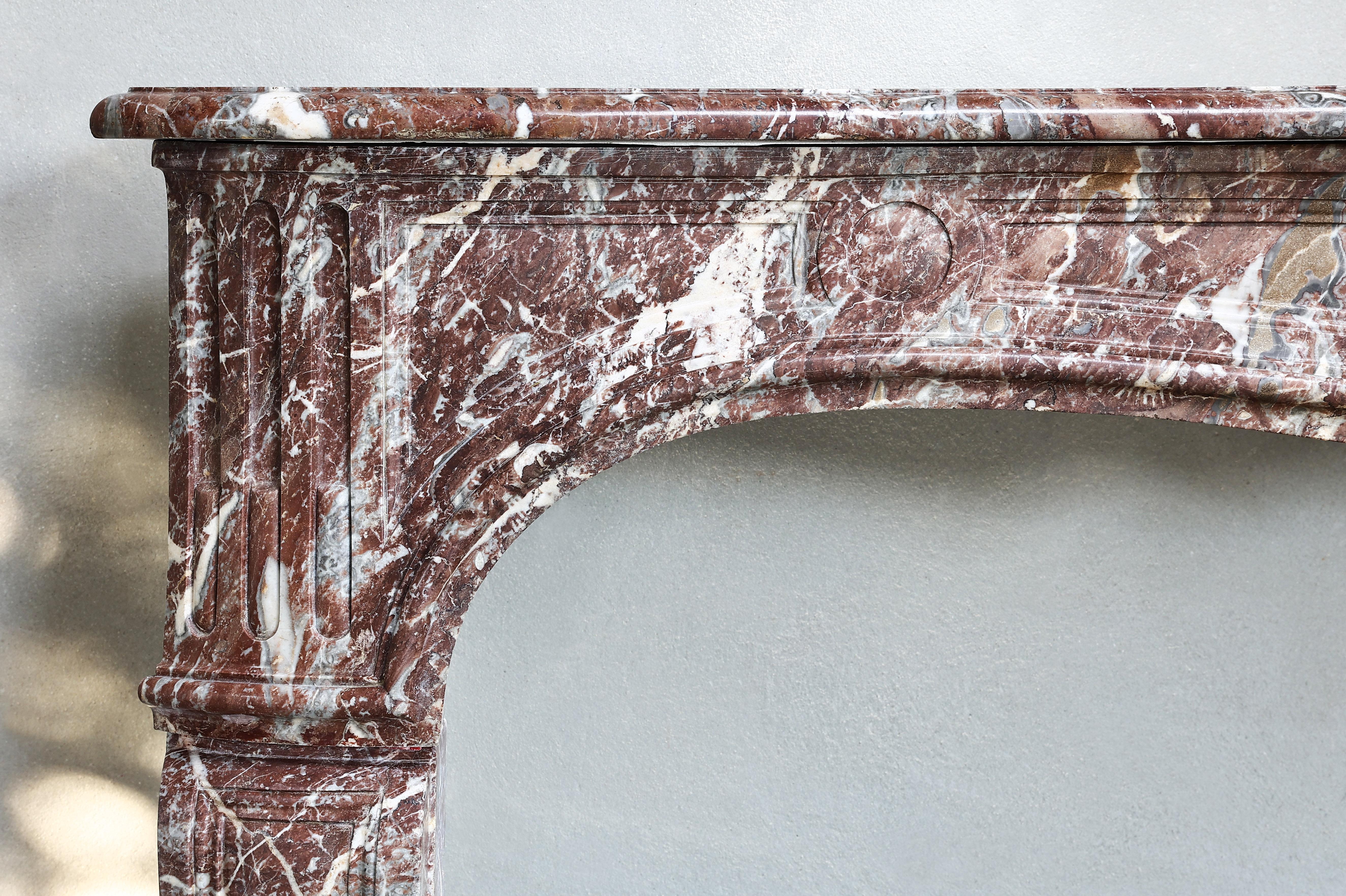 French 19th Century Mantle of Rouge Royal Marble from the Pyrenees in Style of Louis XV