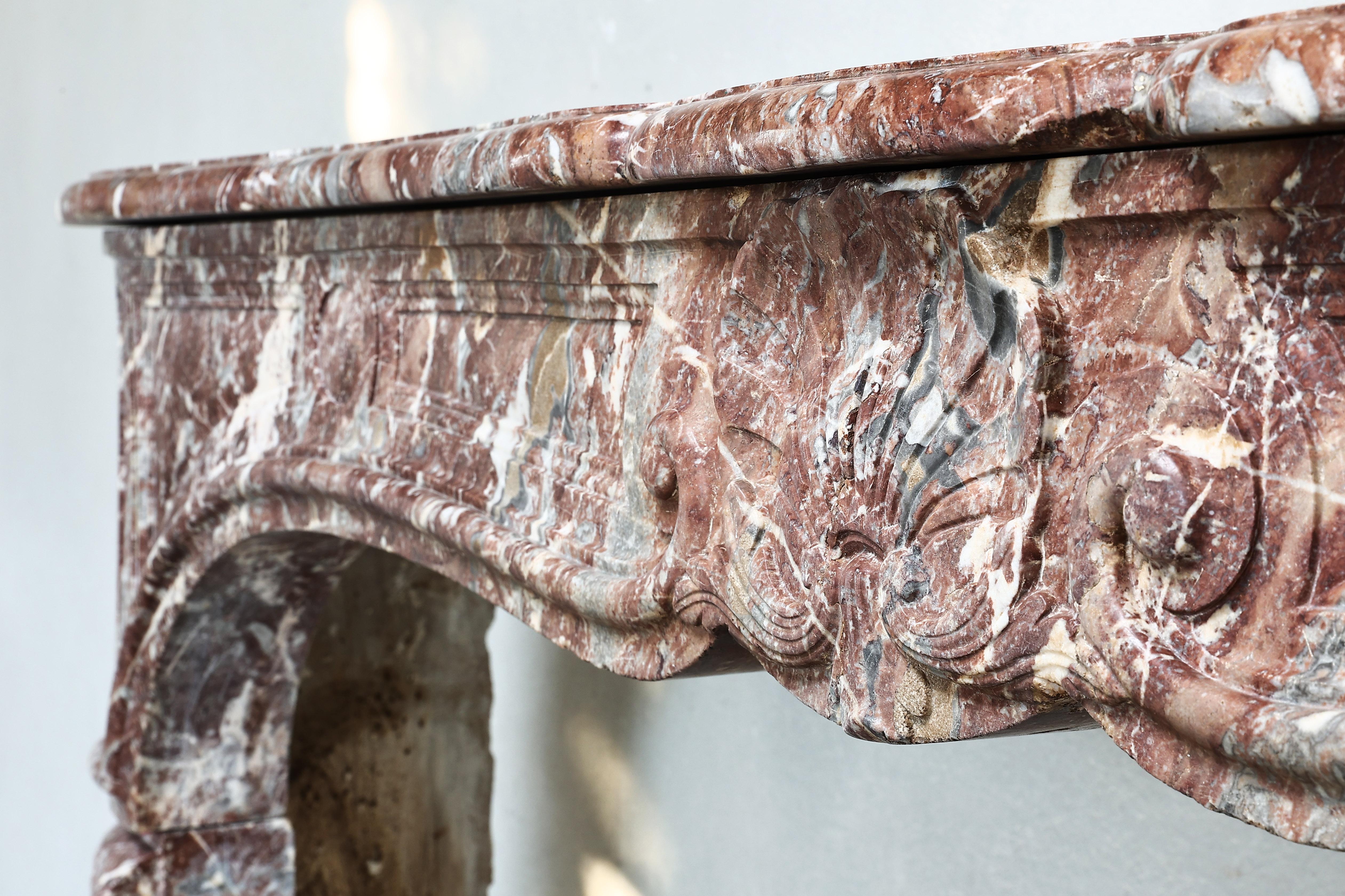19th Century Mantle of Rouge Royal Marble from the Pyrenees in Style of Louis XV 1
