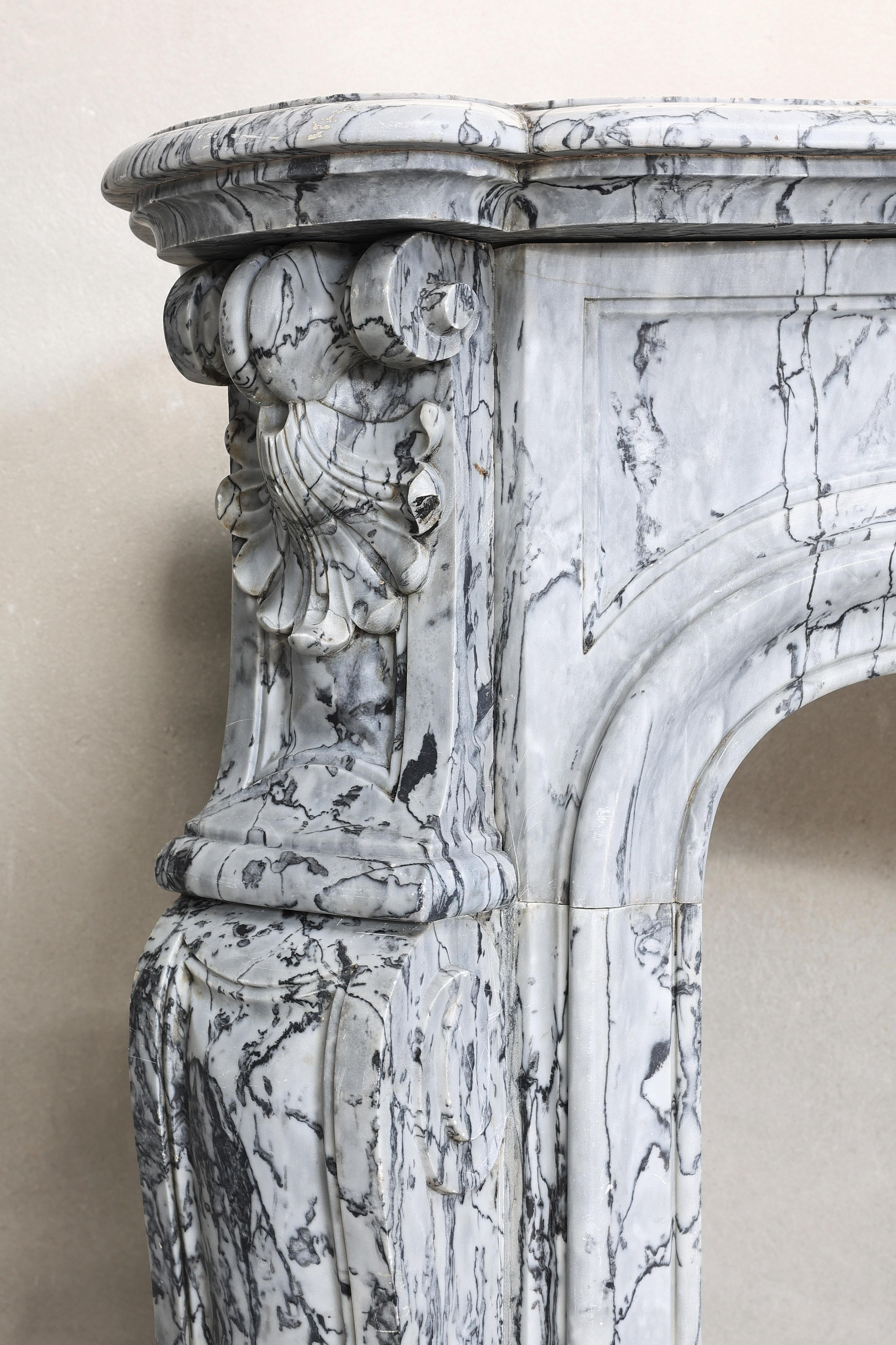 19th Century Mantle Piece of Blue Fleuri Marble in Style of Louis XV 6