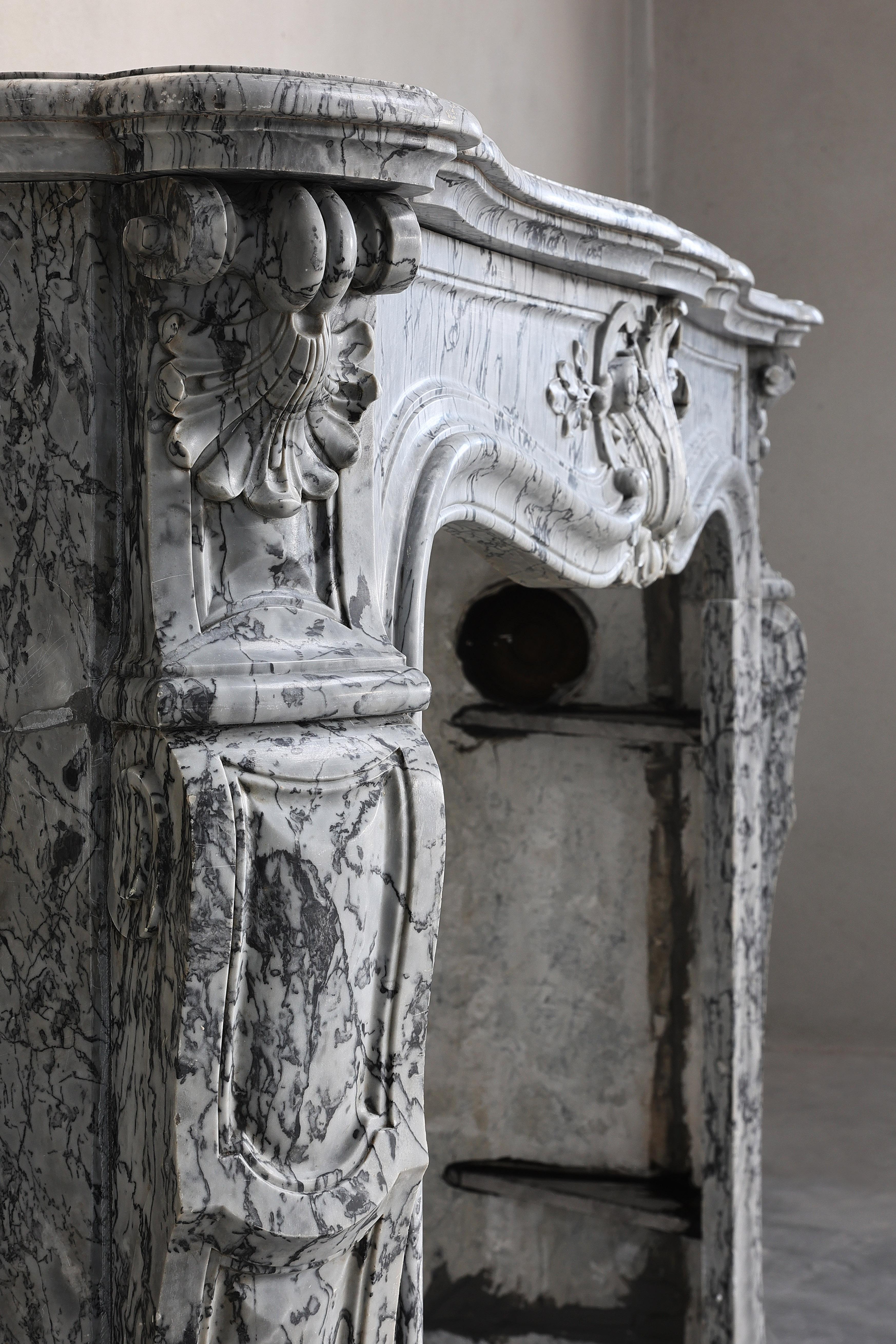 19th Century Mantle Piece of Blue Fleuri Marble in Style of Louis XV 8