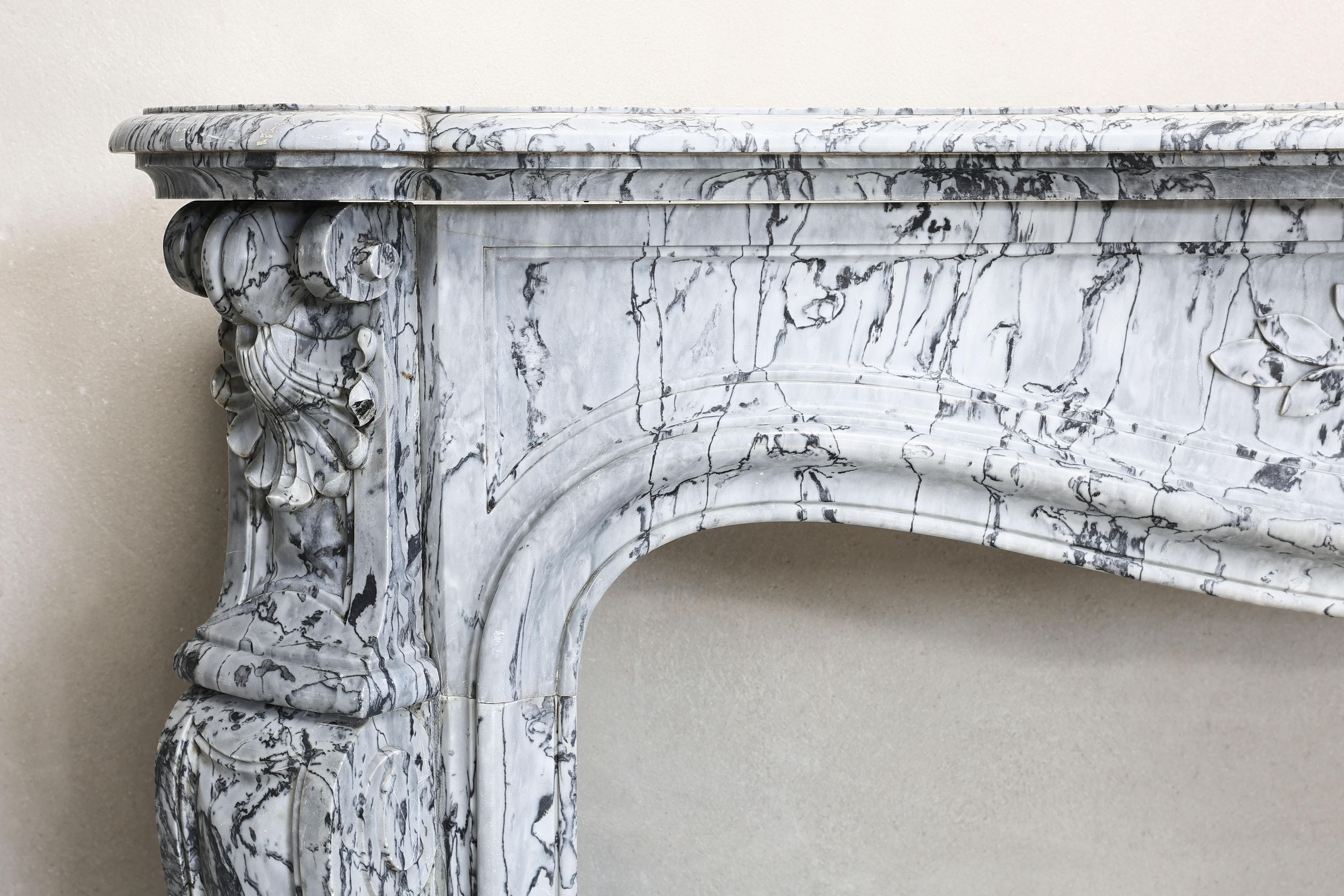 19th Century Mantle Piece of Blue Fleuri Marble in Style of Louis XV In Good Condition In Made, NL