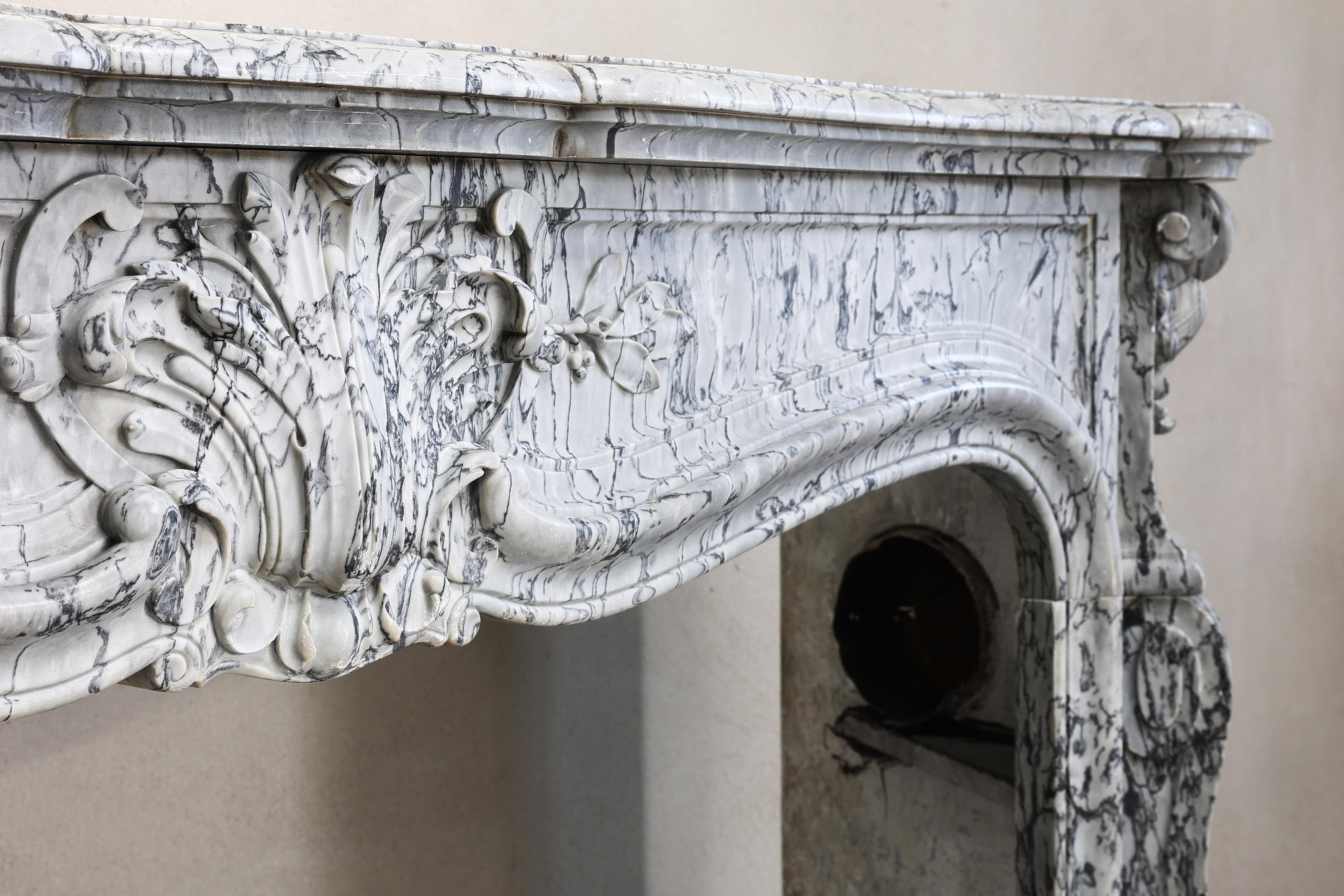 19th Century Mantle Piece of Blue Fleuri Marble in Style of Louis XV 1