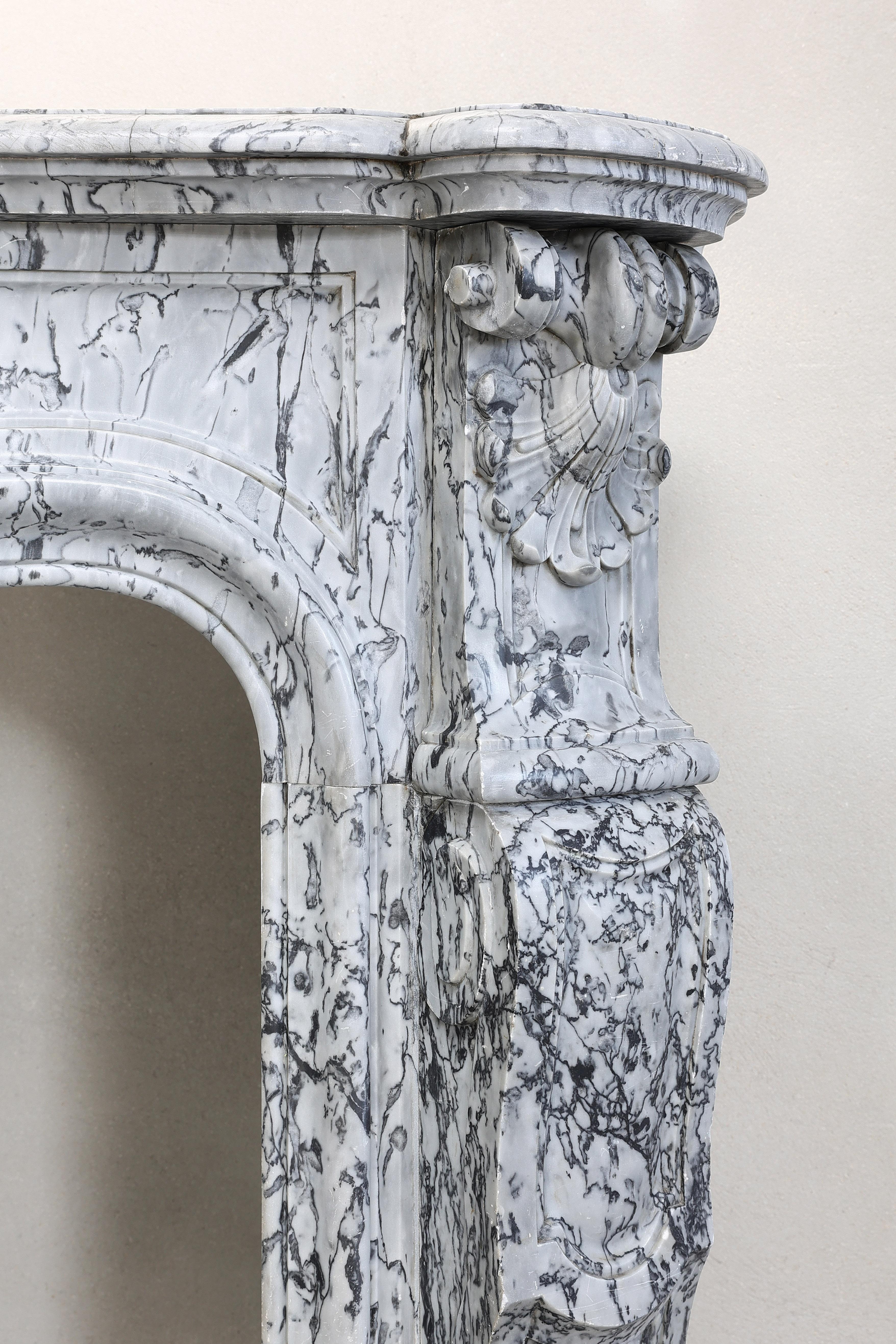 19th Century Mantle Piece of Blue Fleuri Marble in Style of Louis XV 3