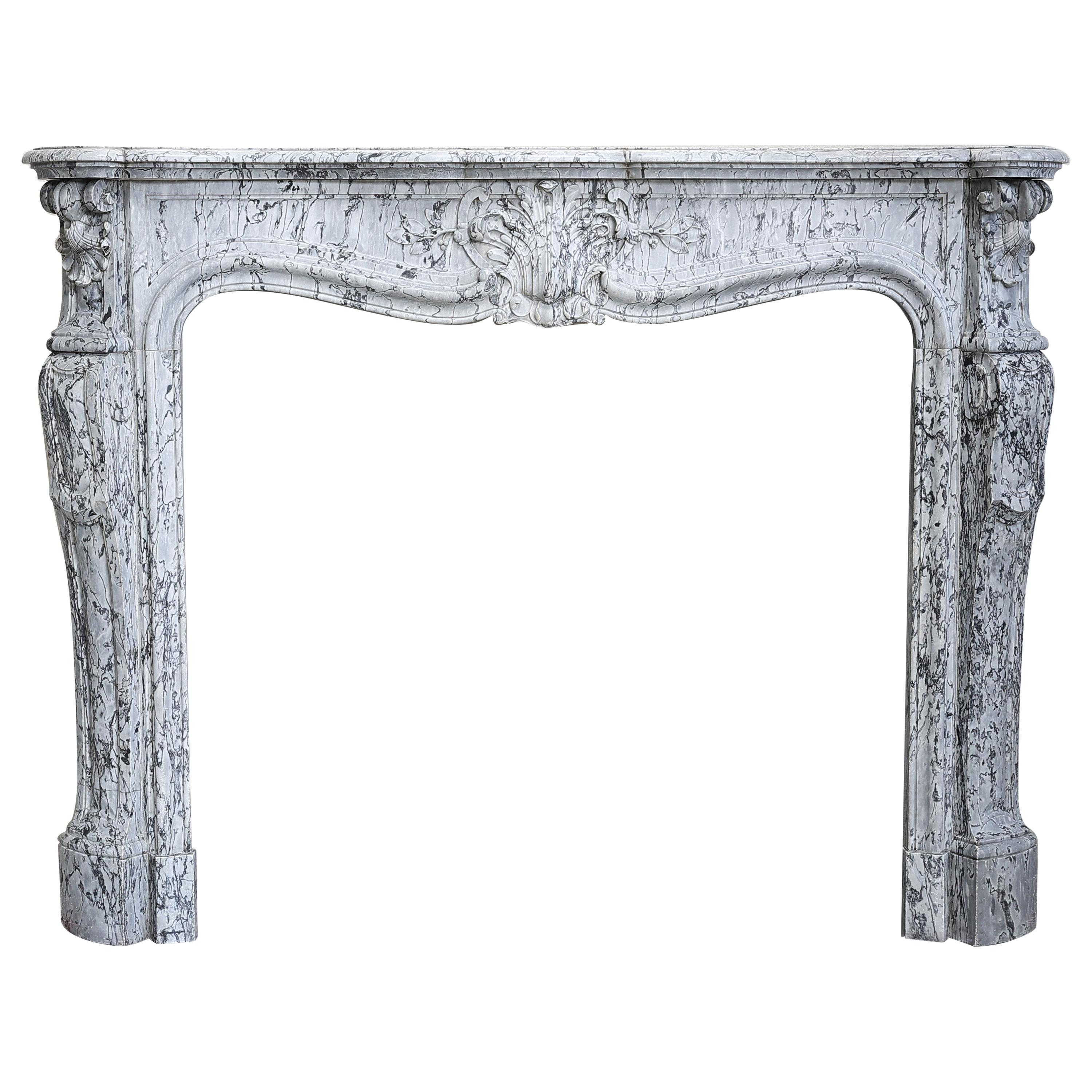 19th Century Mantle Piece of Blue Fleuri Marble in Style of Louis XV