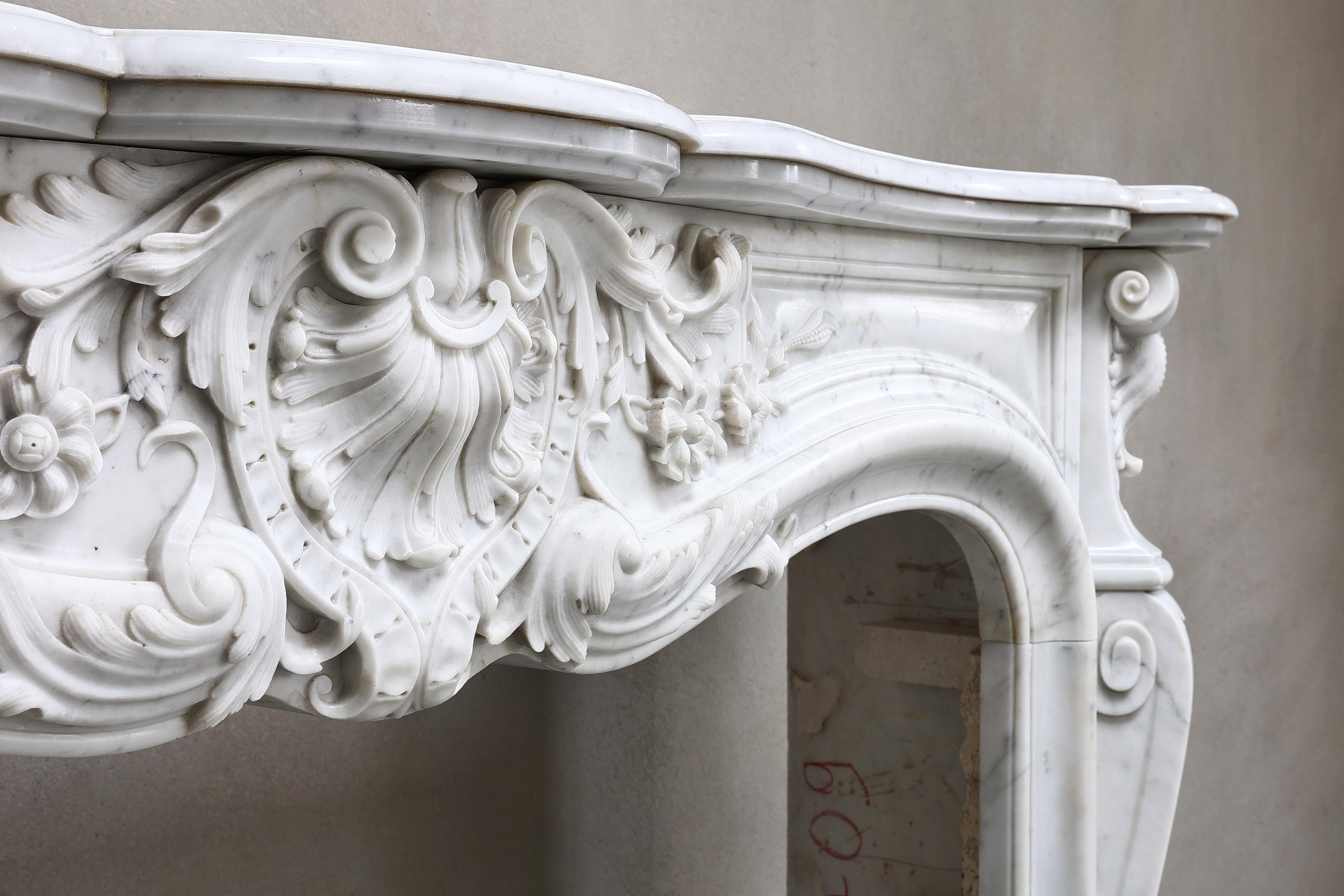 French Antique Marble Fireplace  Carrara Marble  19th Century  Monumental For Sale