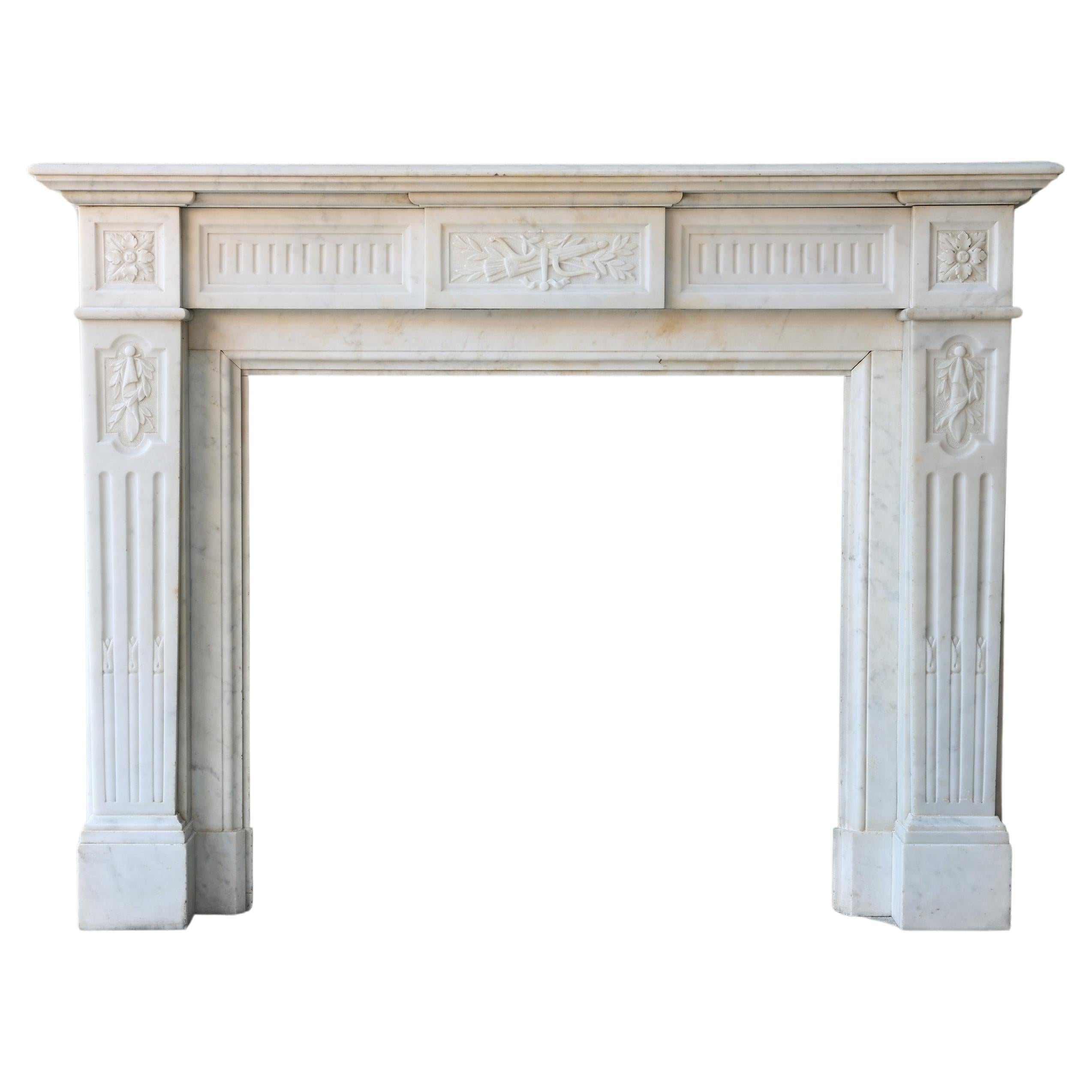 19th Century Mantle Surround of Carrara Marble in Style of Louis XVI For Sale