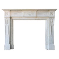 Antique 19th Century Mantle Surround of Carrara Marble in Style of Louis XVI