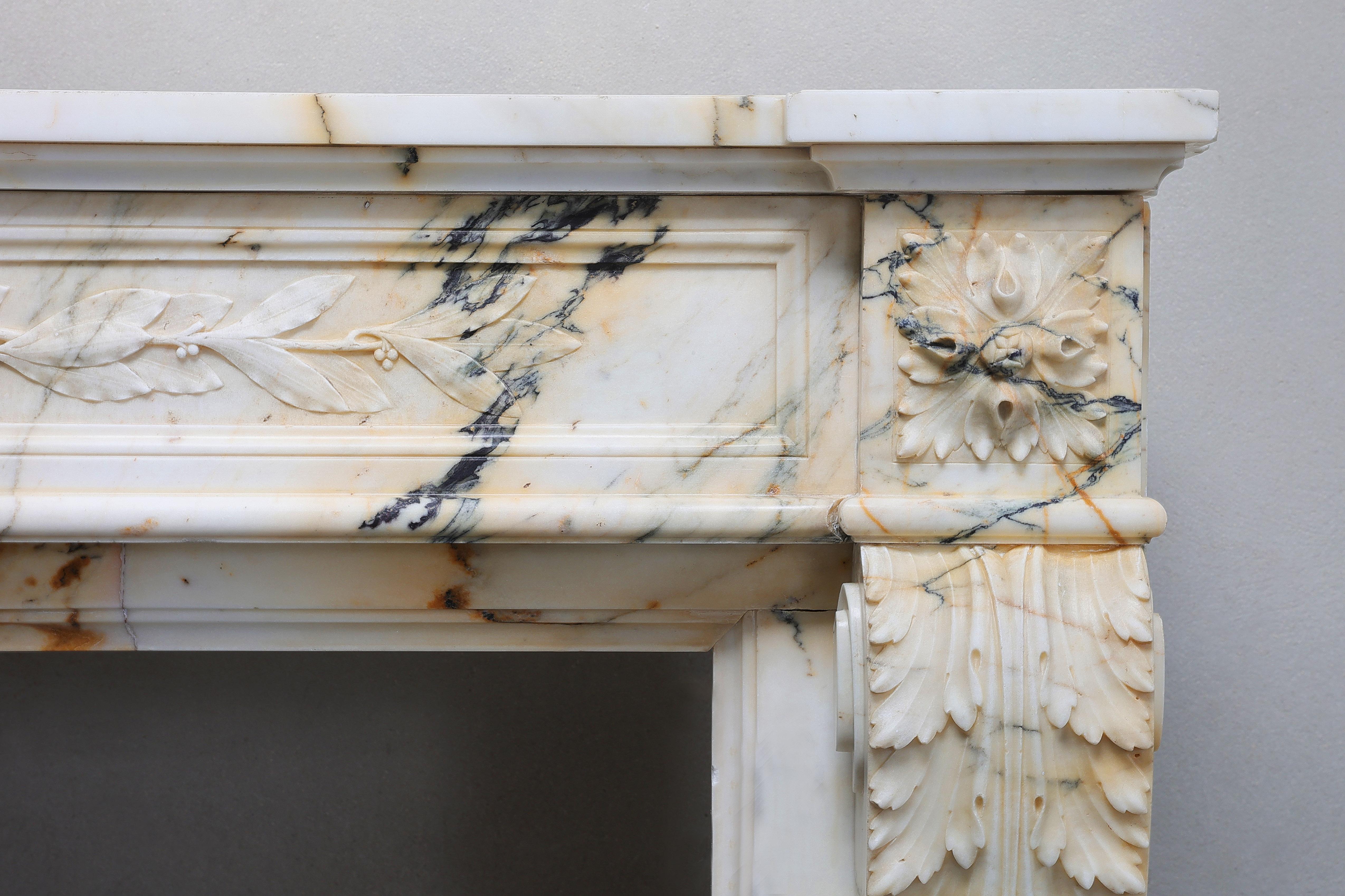 French Louis XVI Paonazzo Marble Fireplace from Paris