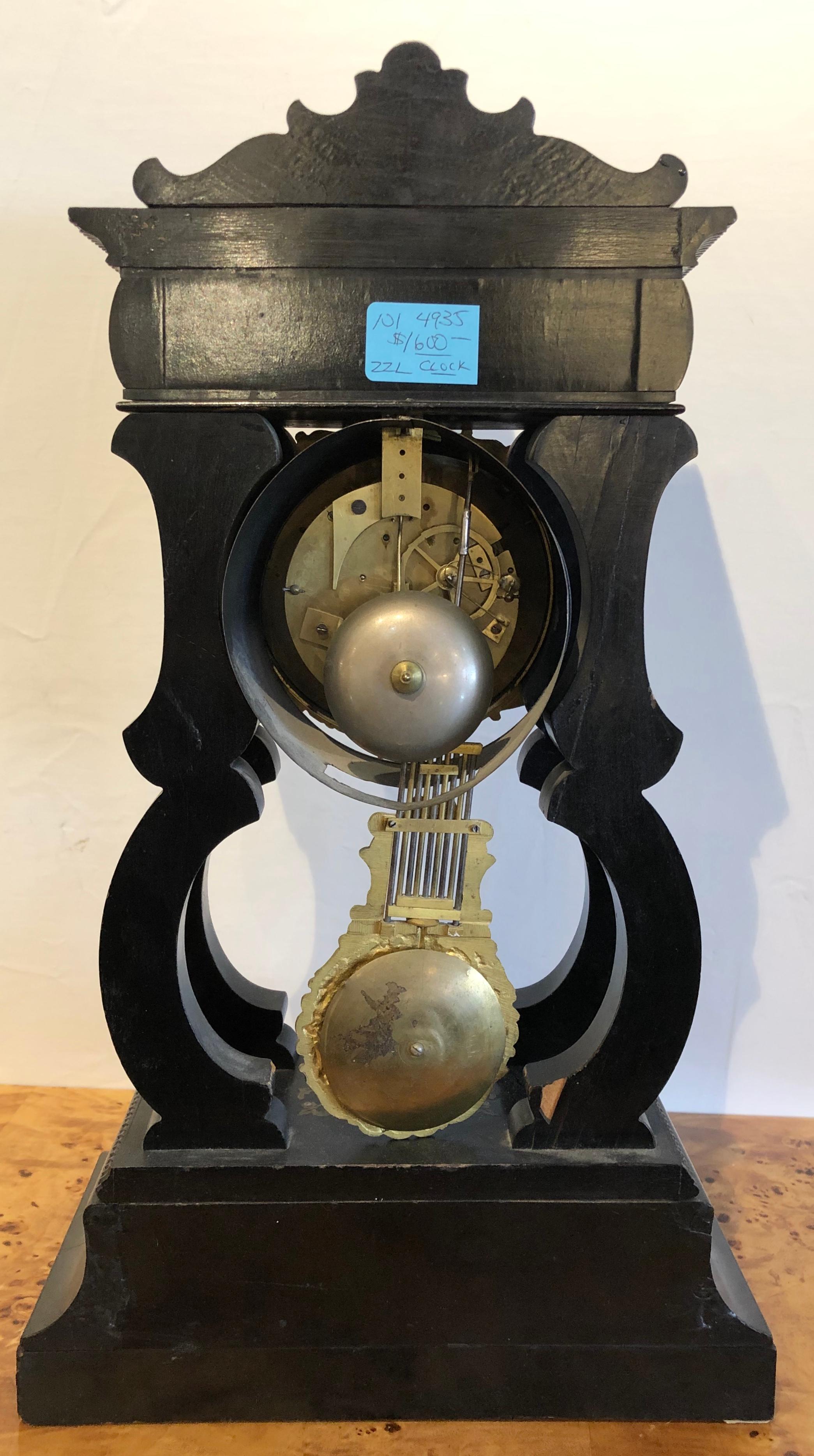 19th Century Mantle, Table Clock Louis Philippe Ebony and Boule Inlaid 8